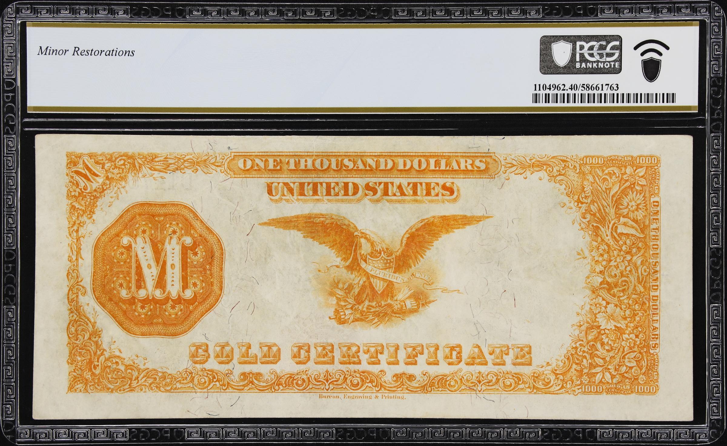 image for: Fr. 1218g. 1882 $1000 Gold Certificate. PCGS Banknote Extremely Fine 40.