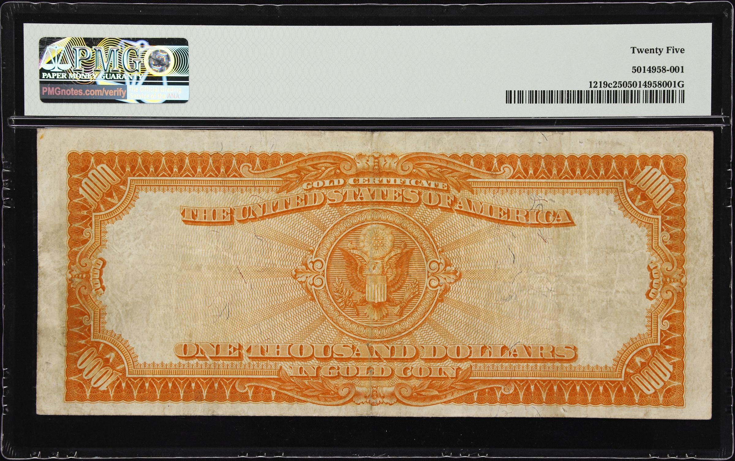 image for: Fr. 1219c. 1907 $1000 Gold Certificate. PMG Very Fine 25.