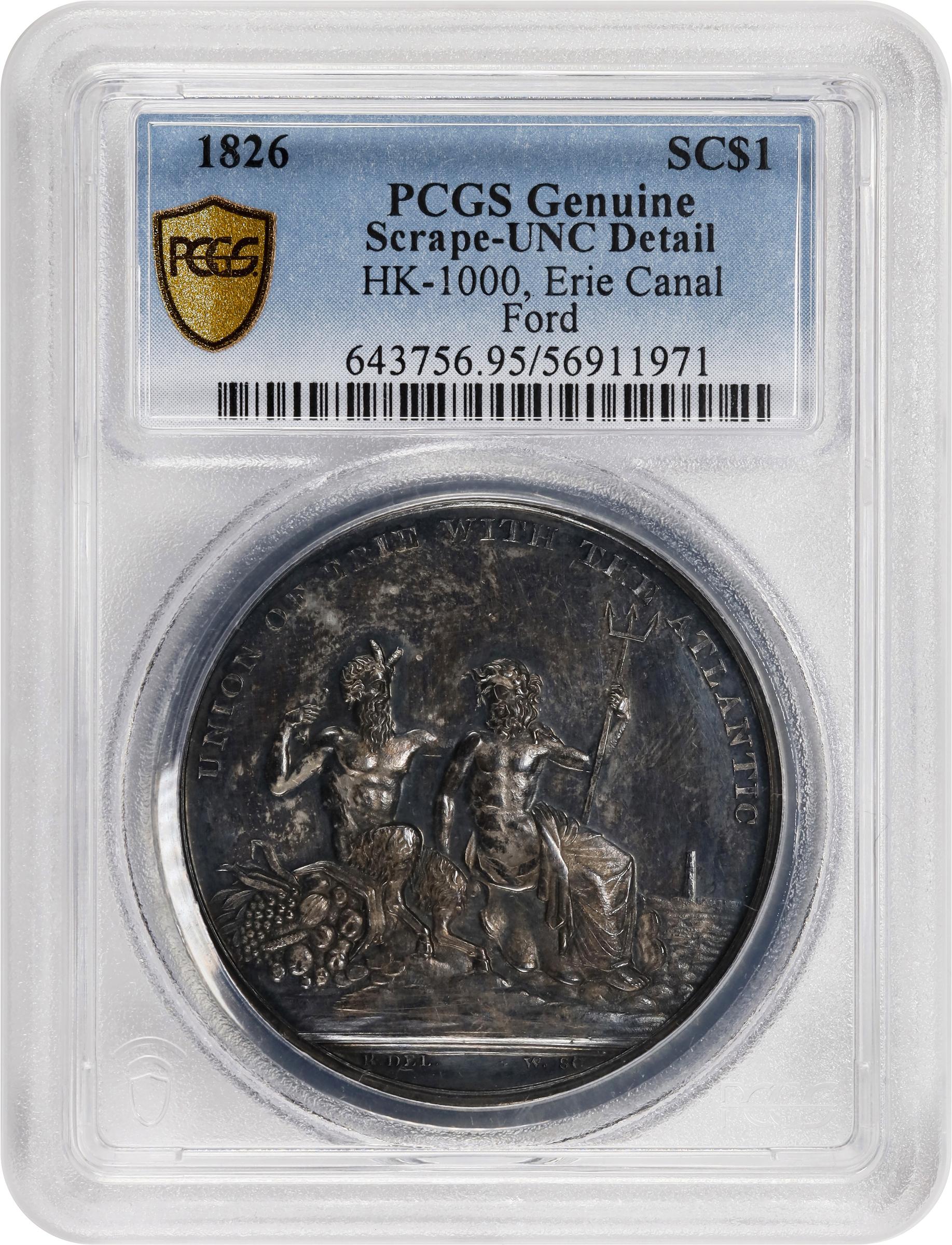 image for: 1826 Erie Canal Completion Medal. HK-1000. Rarity-6. Silver. Unc Details--Scrape (PCGS).