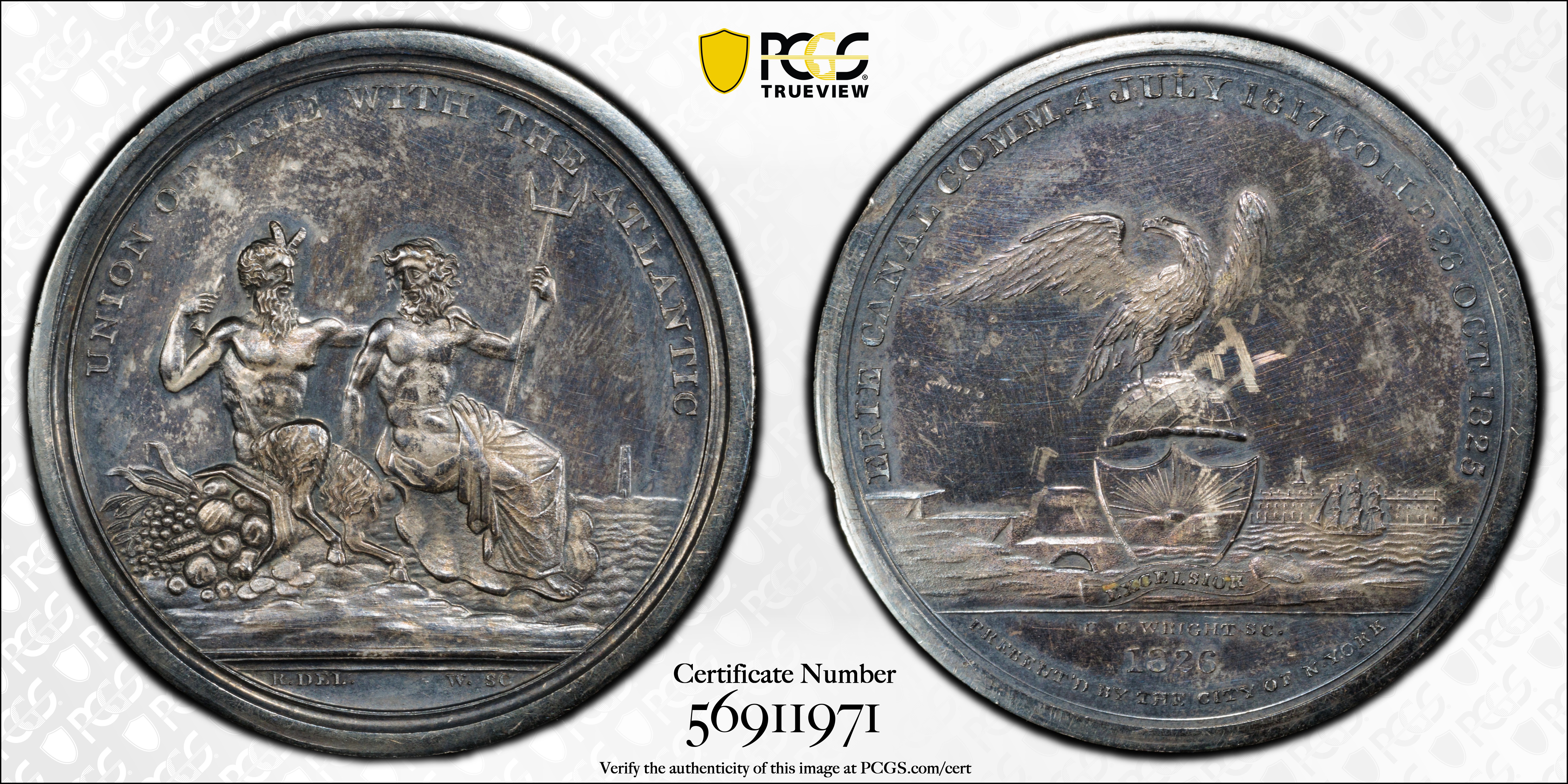 image for: 1826 Erie Canal Completion Medal. HK-1000. Rarity-6. Silver. Unc Details--Scrape (PCGS).