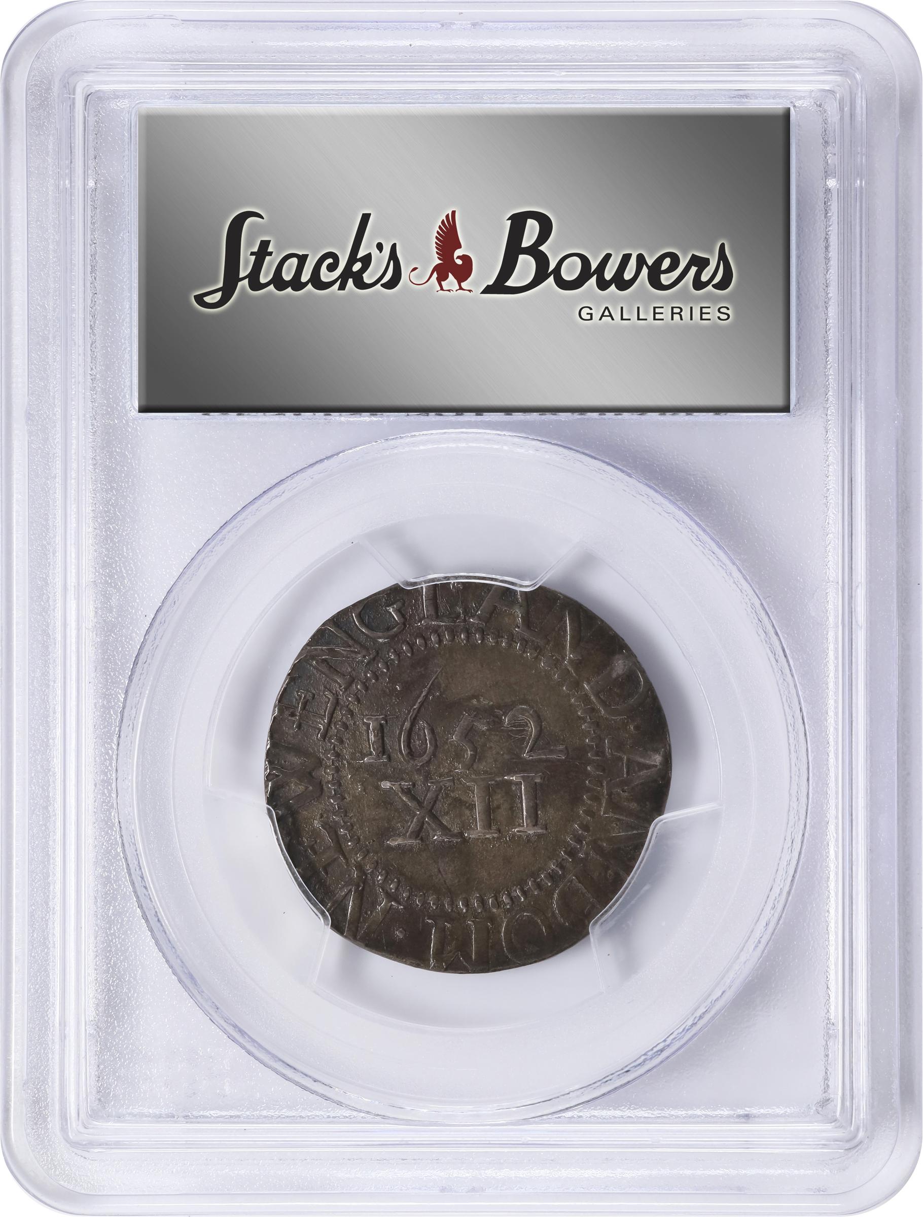 image for: 1652 Pine Tree Shilling. Large Planchet. Noe-2, Salmon 2-C, W-700. Rarity-4. Without Pellets at Trunk, Straight Tree. Unc Details--Tooled (PCGS).