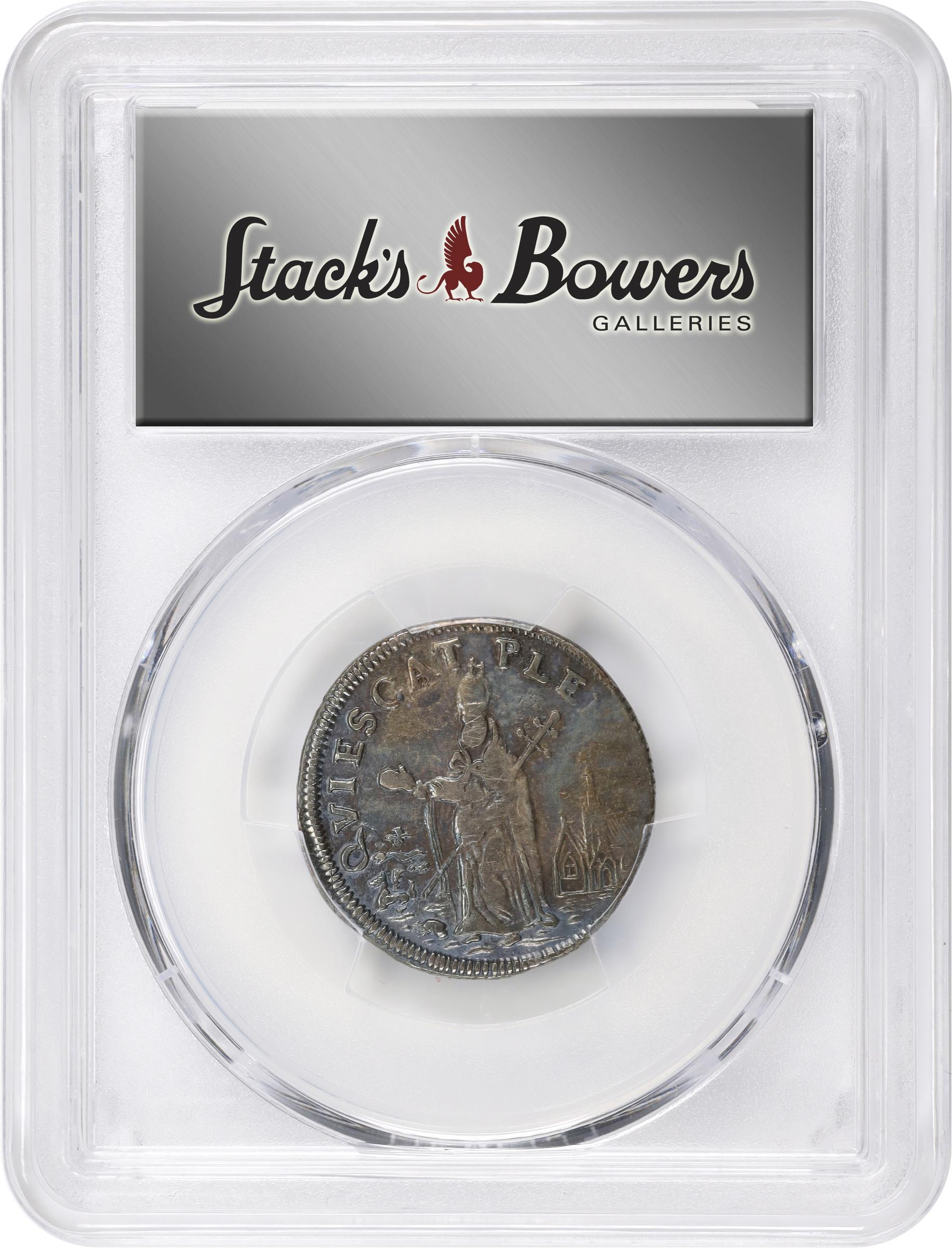 image for: Undated (ca. 1652-1674) St. Patrick Farthing. Martin 1c.33-Ca.20, W-11520. Rarity-8. Silver. Nothing Below King. EF Details--Repaired (PCGS).