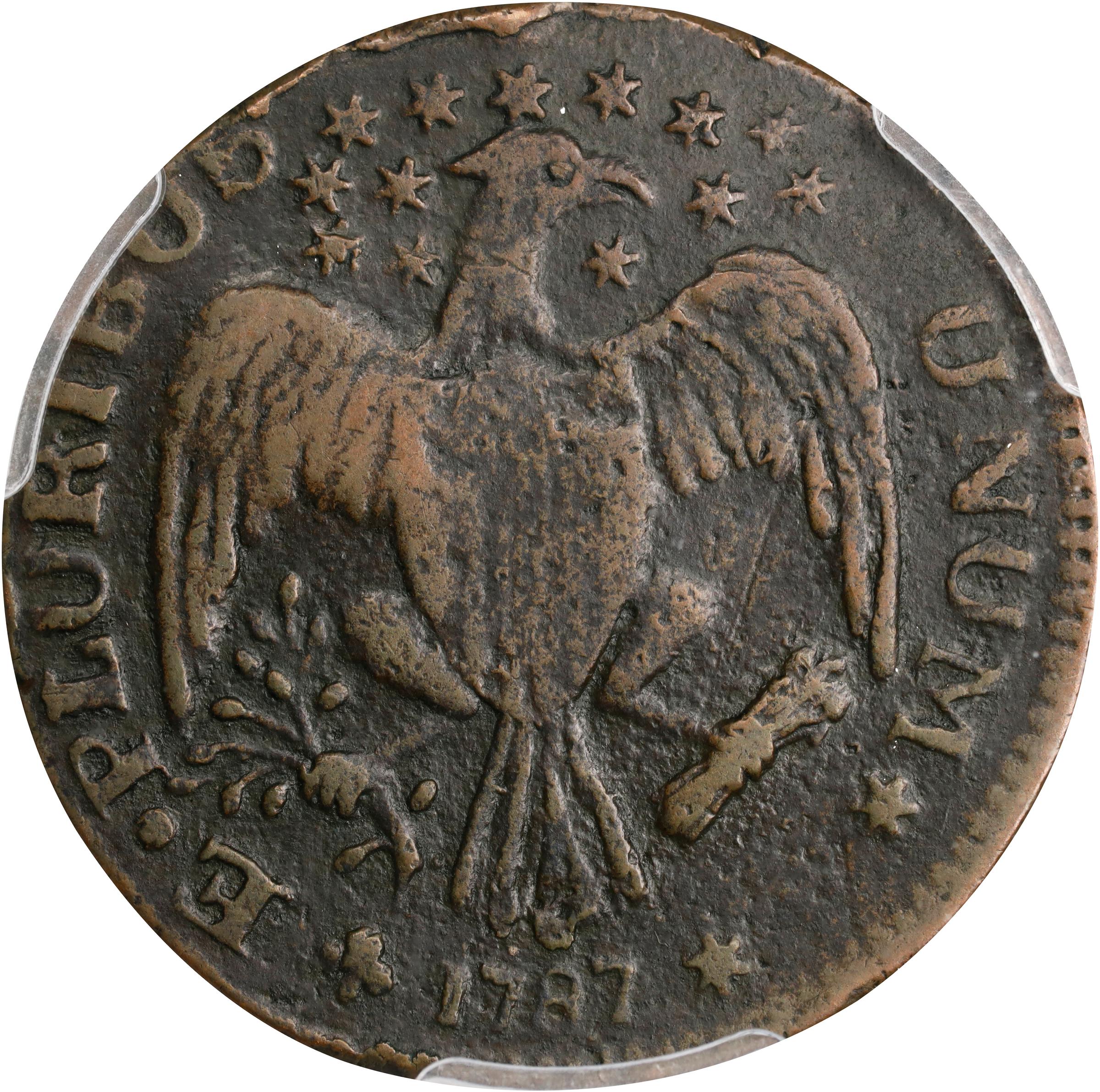 image for: 1787 Excelsior Copper. W-5785. Rarity-6. Eagle on Globe Facing Left. EF Details--Bent (PCGS).