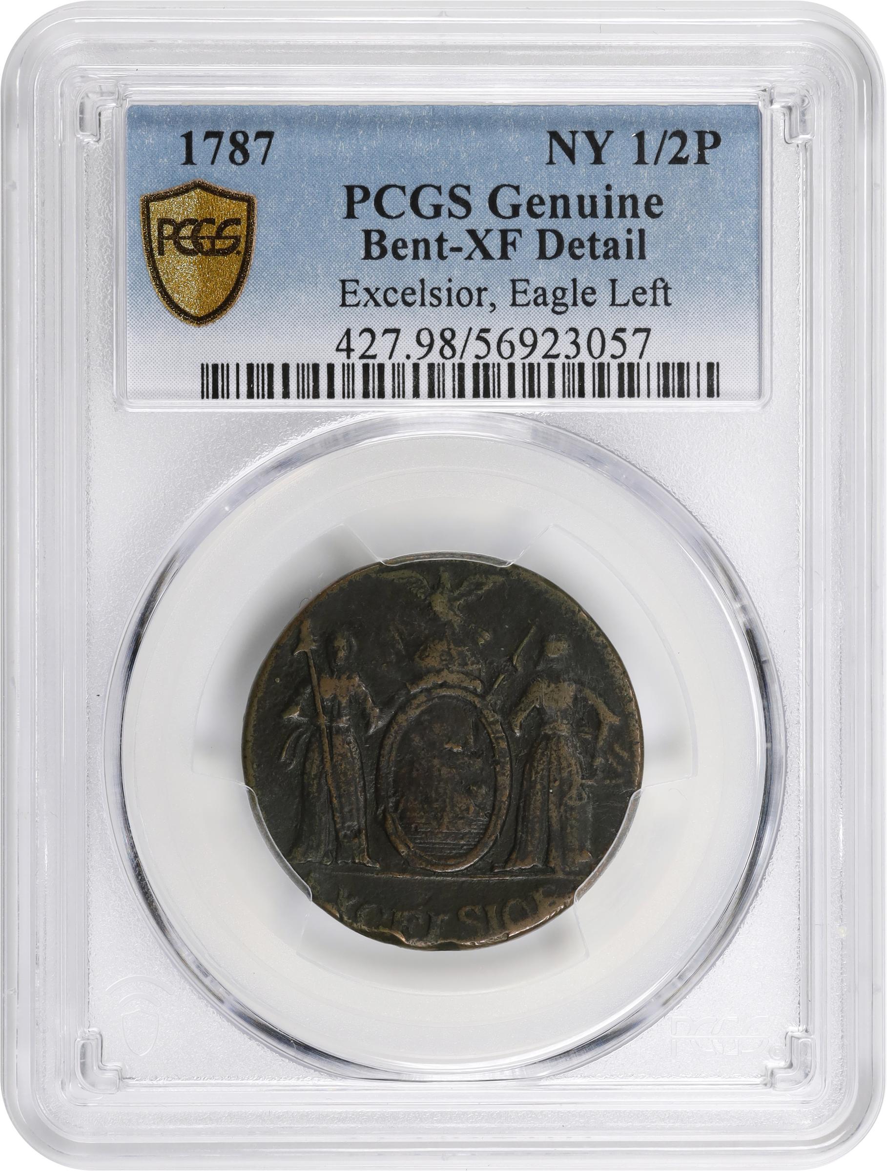 image for: 1787 Excelsior Copper. W-5785. Rarity-6. Eagle on Globe Facing Left. EF Details--Bent (PCGS).