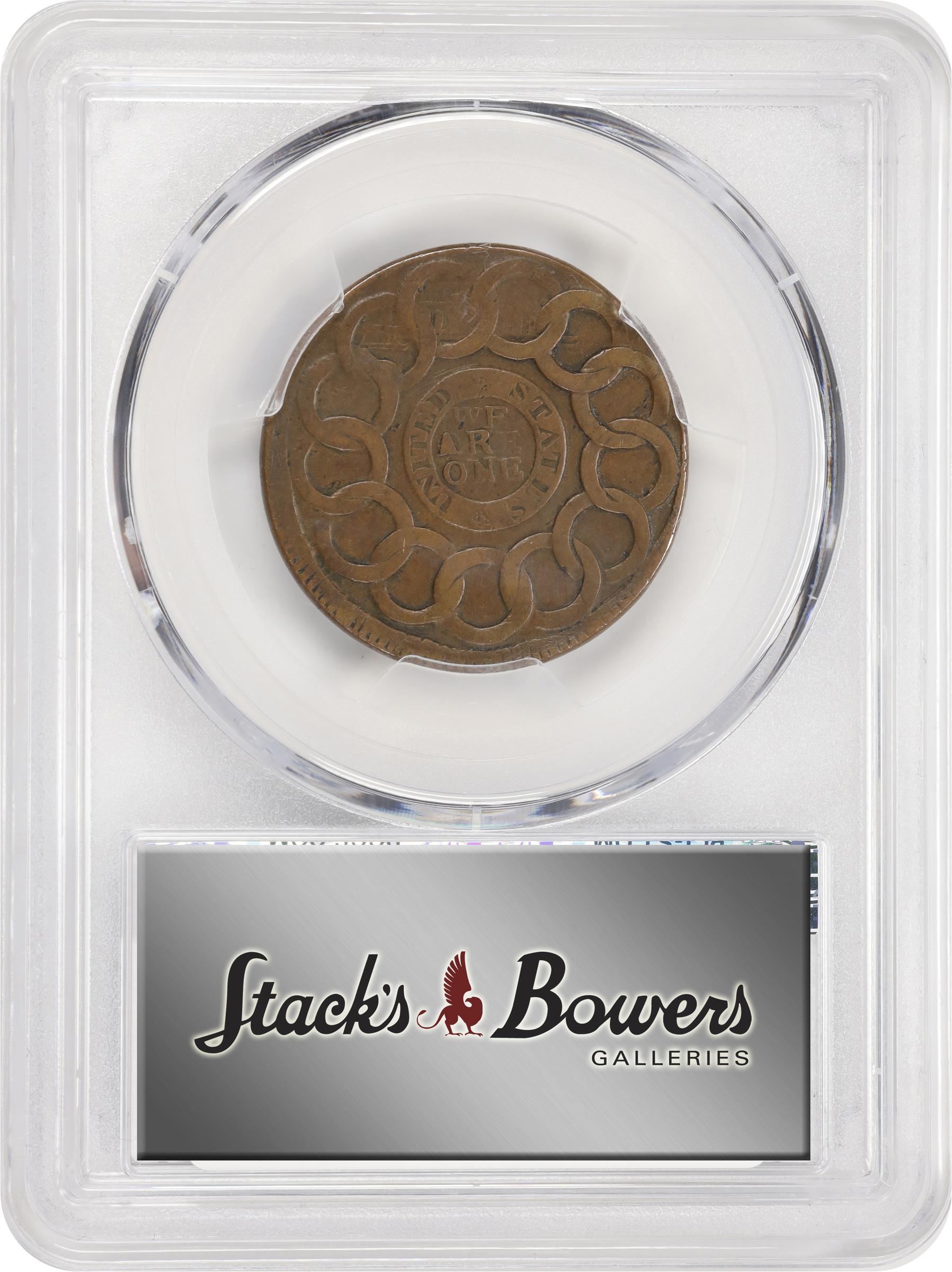 image for: 1787 Fugio Cent. Pointed Rays. Newman 1-B, W-6600. Rarity-4. Obverse Cross After Date, No Cinquefoils, UNITED STATES. EF Details--Scratch (PCGS).