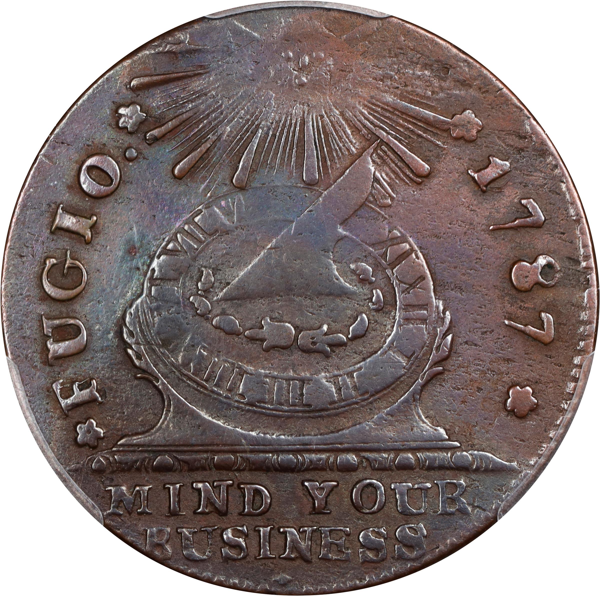 image for: 1787 Fugio Cent. Club Rays. Newman 4-E, W-6685. Rarity-3. Rounded Ends. EF Details--Corrosion Removed (PCGS).