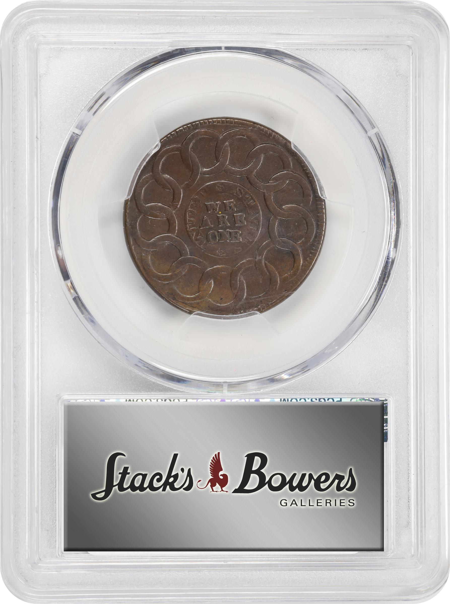 image for: 1787 Fugio Cent. Club Rays. Newman 4-E, W-6685. Rarity-3. Rounded Ends. EF Details--Corrosion Removed (PCGS).