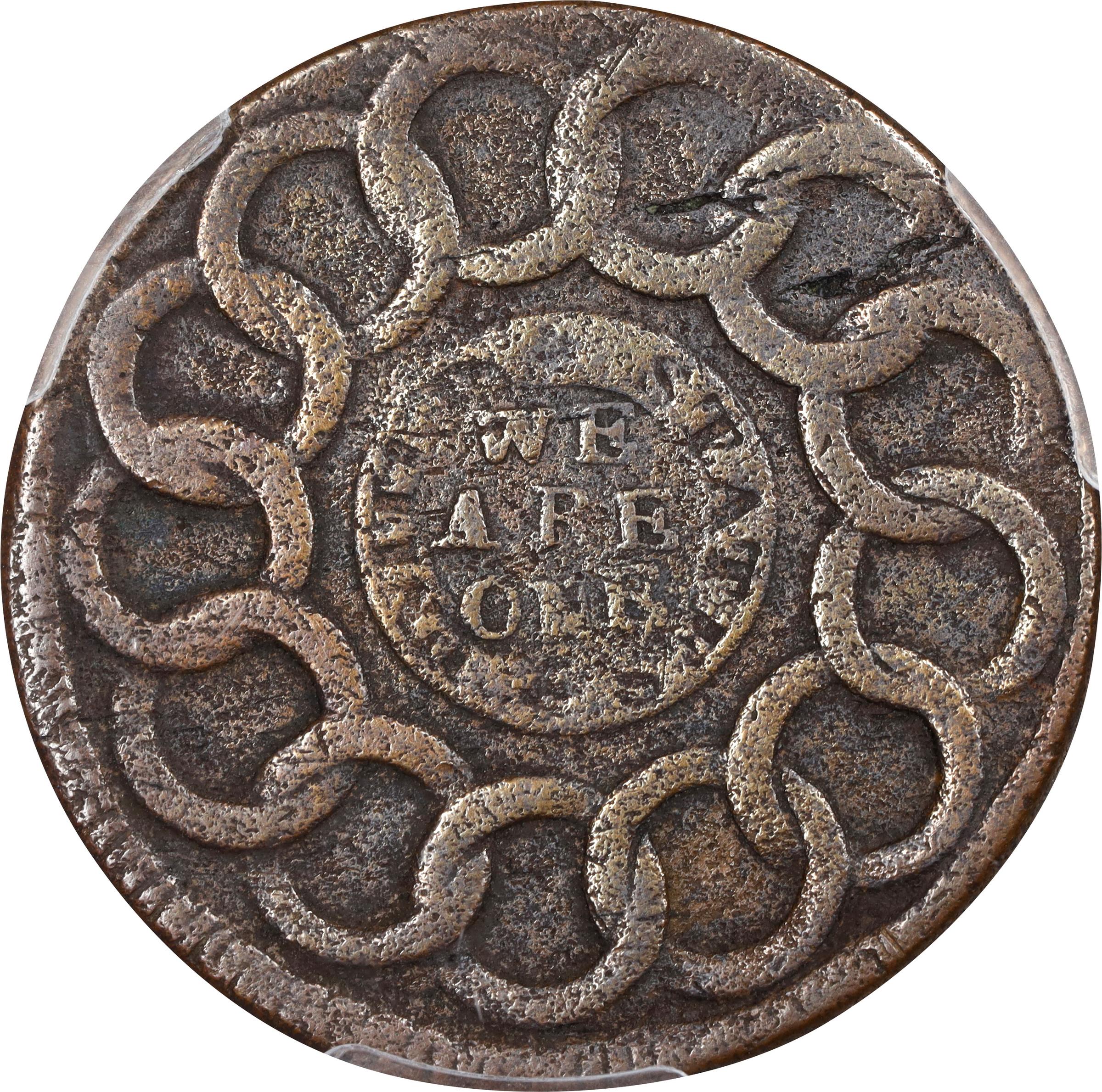 image for: 1787 Fugio Cent. Club Rays. Newman 5-HH, W-6645. Rarity-7+. Concave Ends, UNITED STATES. EF Details--Environmental Damage (PCGS).