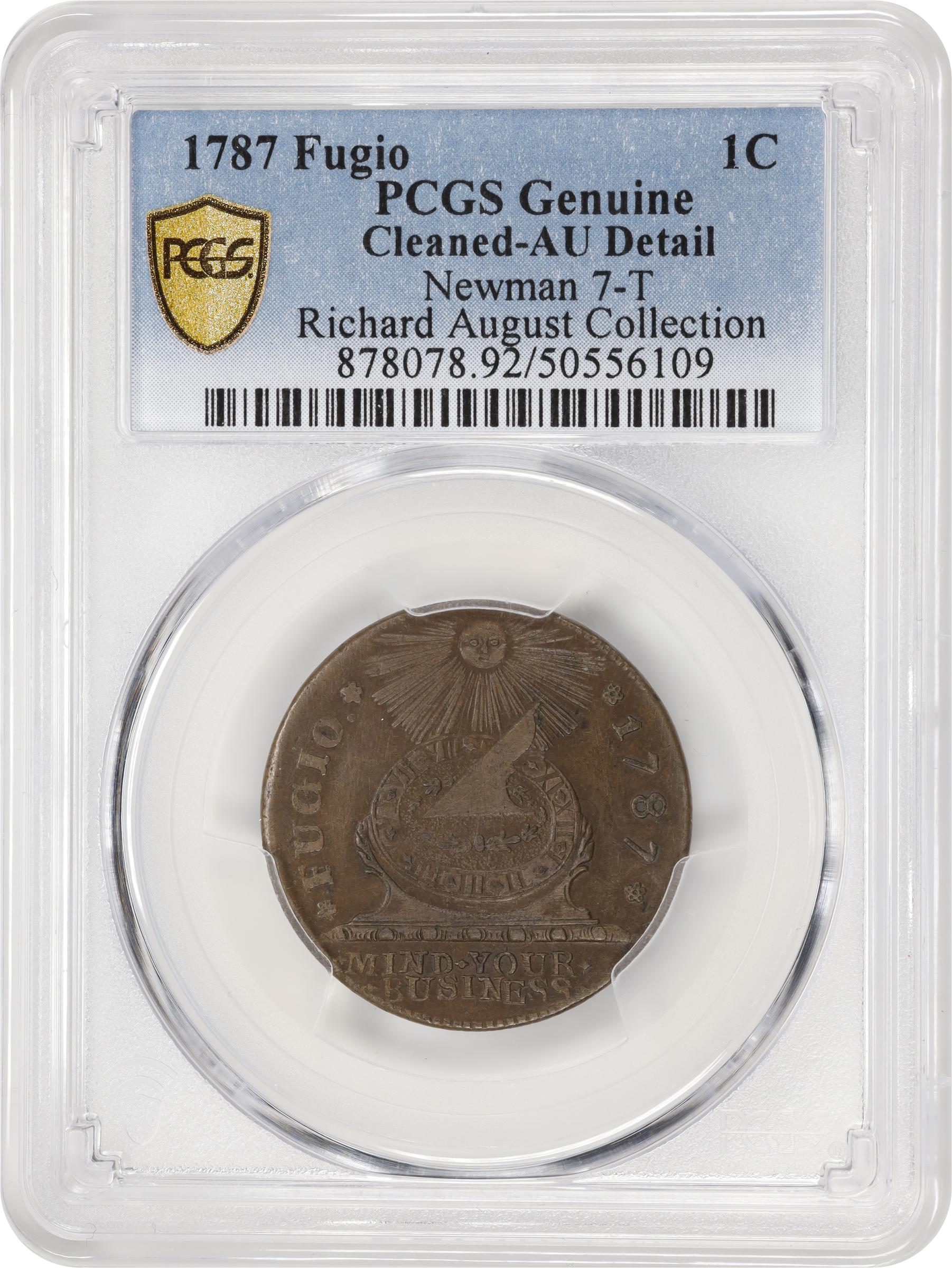 image for: 1787 Fugio Cent. Pointed Rays. Newman 7-T, W-6735. Rarity-4. STATES UNITED, 4 Cinquefoils. AU Details--Cleaned (PCGS).