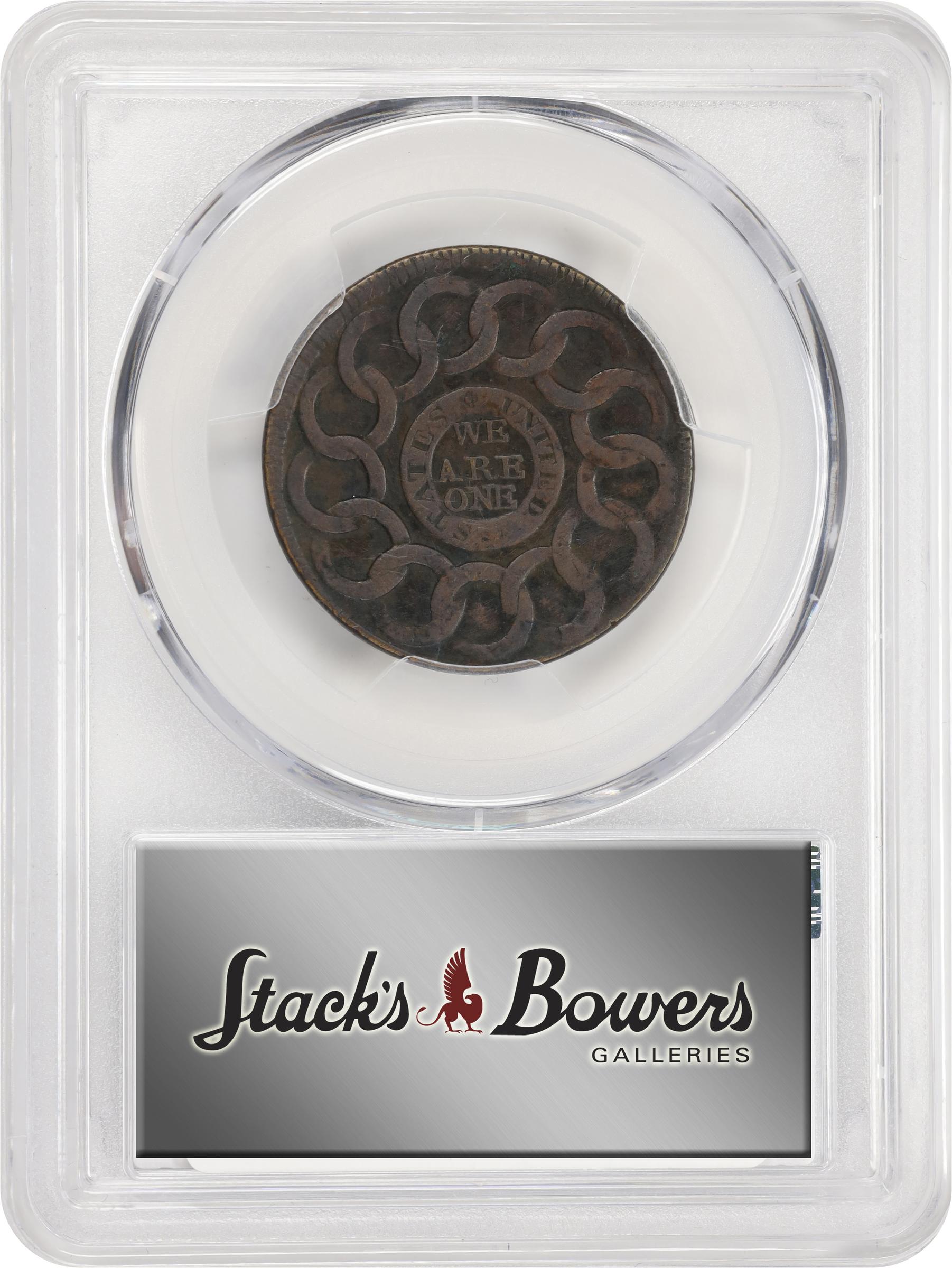 image for: 1787 Fugio Cent. Pointed Rays. Newman 14-O, W-6875. Rarity-4. STATES UNITED, 4 Cinquefoils. VF Details--Environmental Damage (PCGS).