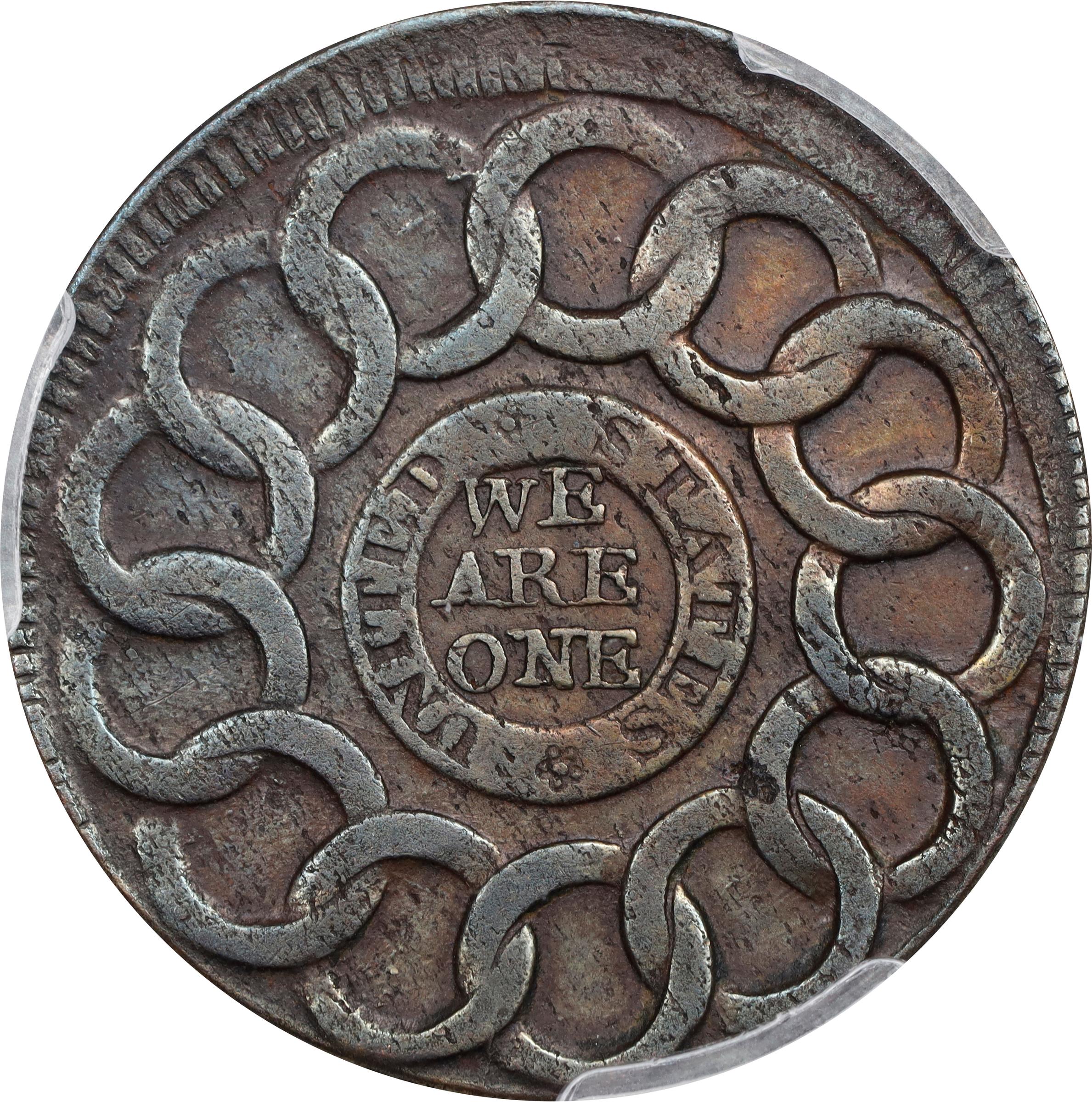 image for: 1787 Fugio Cent. Pointed Rays. Newman 15-H, W-6890. Rarity-4. UNITED STATES, 4 Cinquefoils. AU Details--Cleaned (PCGS).