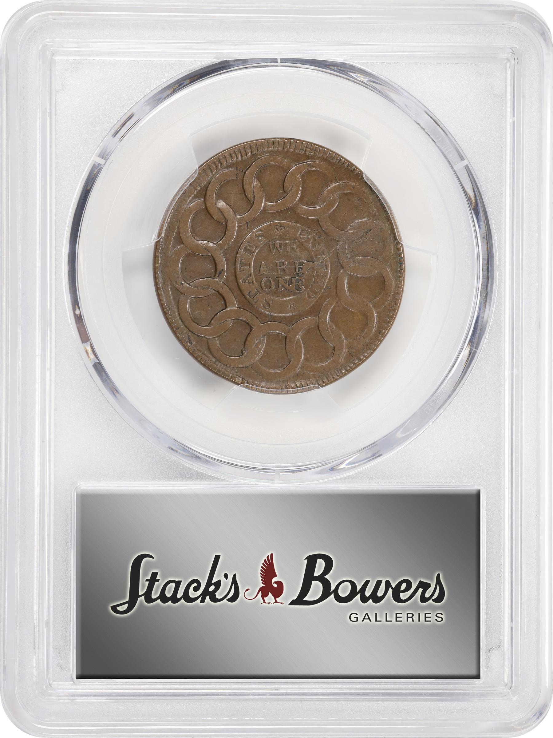 image for: 1787 Fugio Cent. Pointed Rays. Newman 15-V, W-6910. Rarity-5. STATES UNITED, 4 Cinquefoils. AU Details--Cleaned (PCGS).