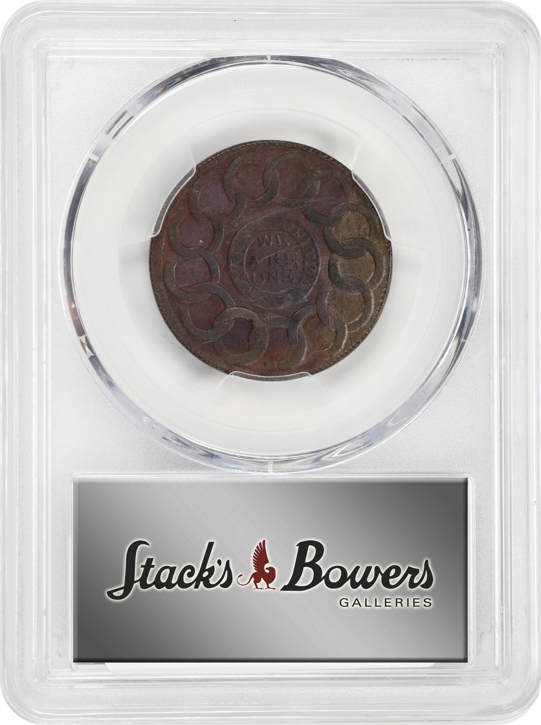 image for: 1787 Fugio Cent. Pointed Rays. Newman 17-S, W-6935. Rarity-3. STATES UNITED, 4 Cinquefoils. AU Details--Environmental Damage (PCGS).