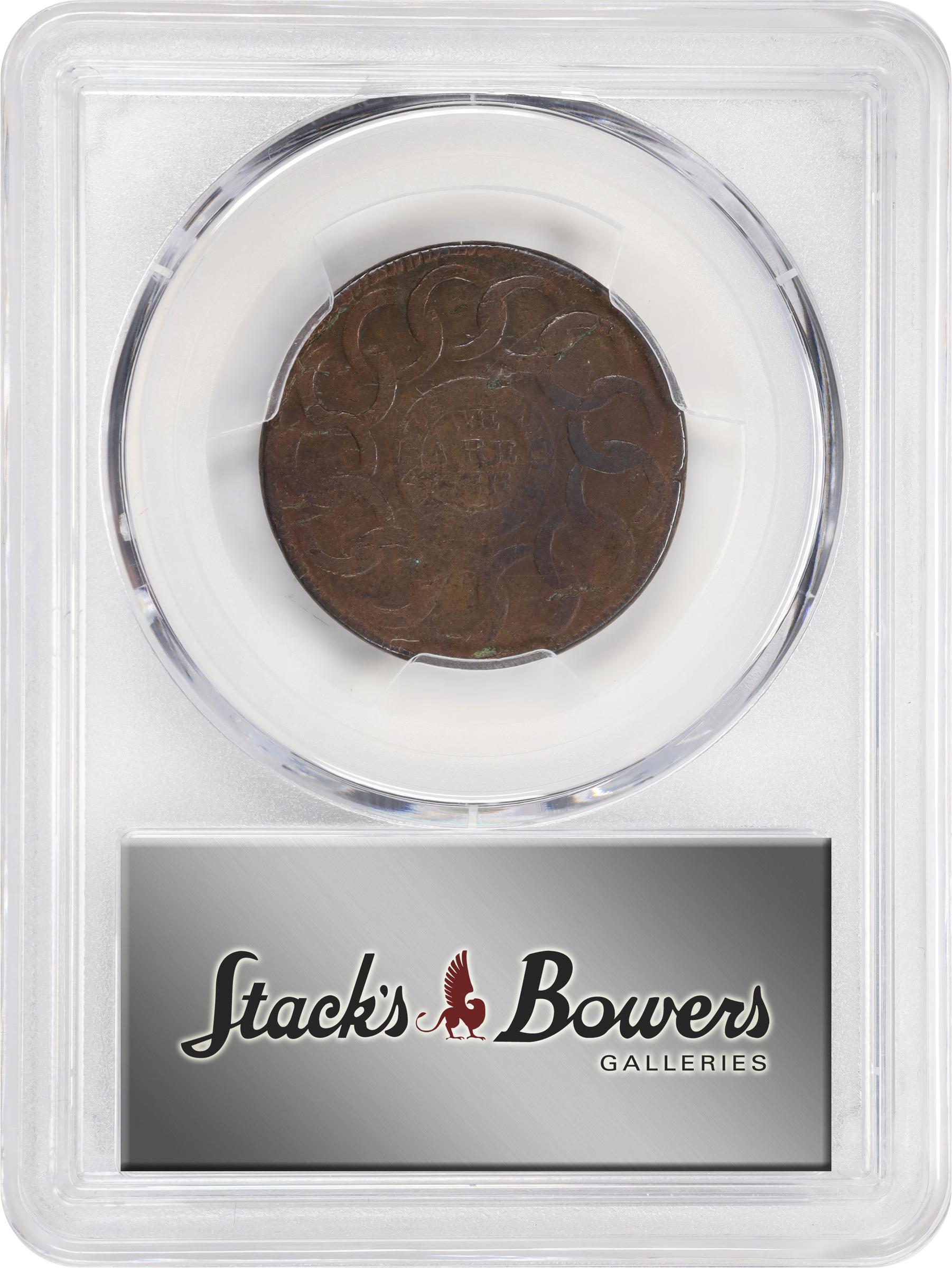 image for: 1787 Fugio Cent. Pointed Rays. Newman 20-X, W-7000. Rarity-5-. STATES UNITED, 4 Cinquefoils. VF Details--Cleaned (PCGS).