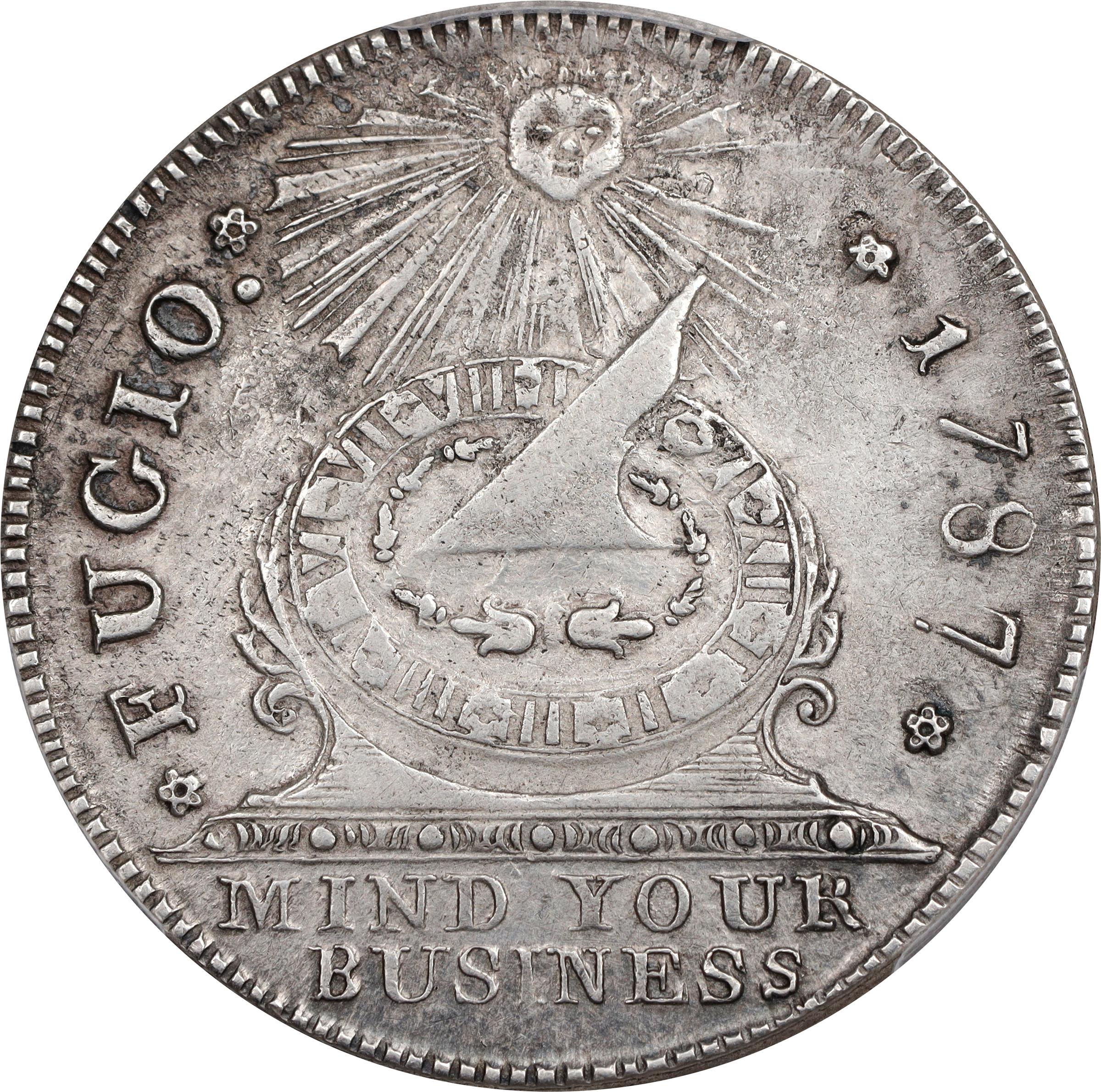 image for: "1787" (ca. 1860) Fugio Cent. "New Haven Restrike." Newman 104-FF, W-17570. Rarity-5. Silver. AU Details--Cleaned (PCGS).