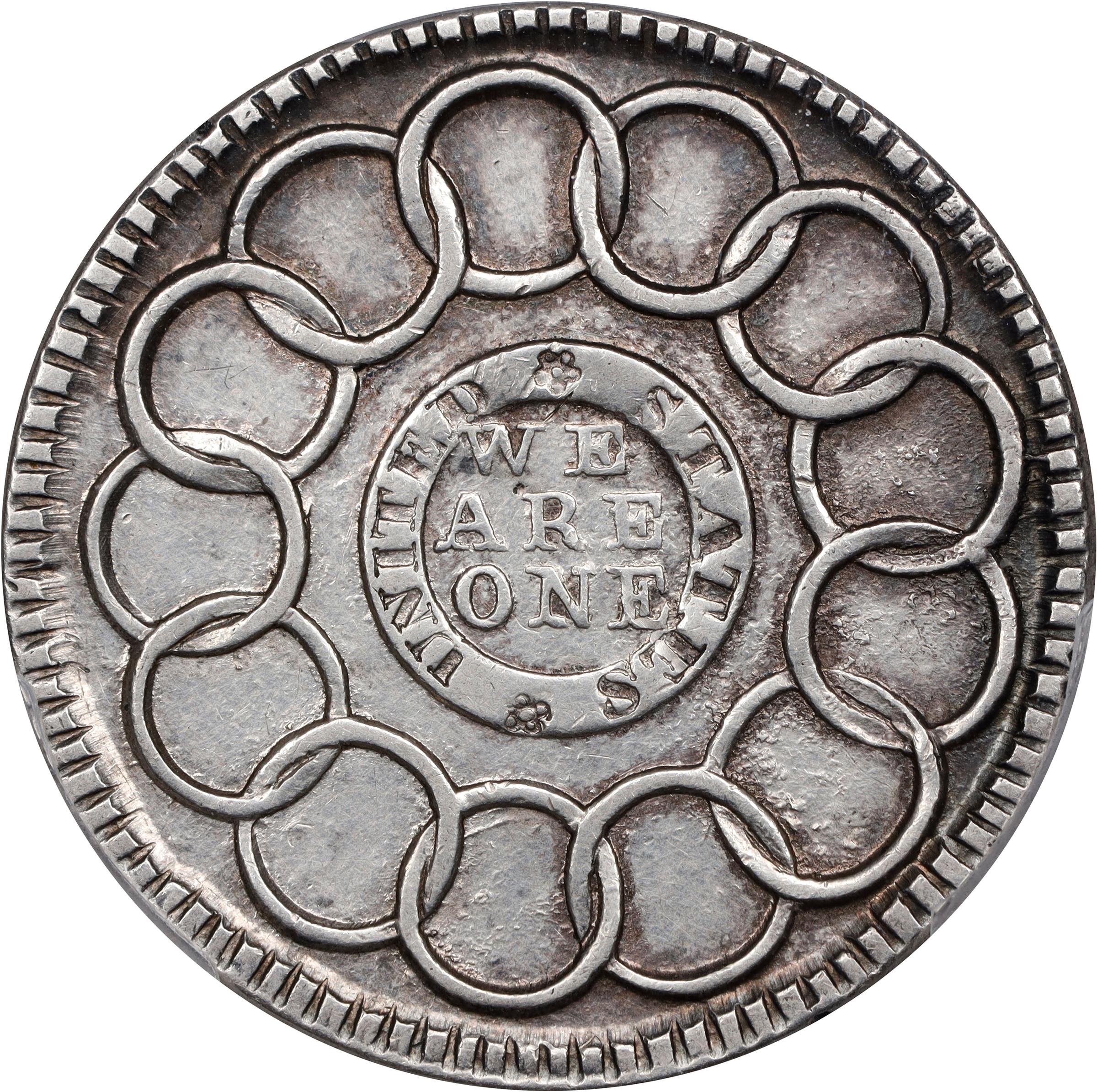 image for: "1787" (ca. 1860) Fugio Cent. "New Haven Restrike." Newman 104-FF, W-17570. Rarity-5. Silver. AU Details--Cleaned (PCGS).