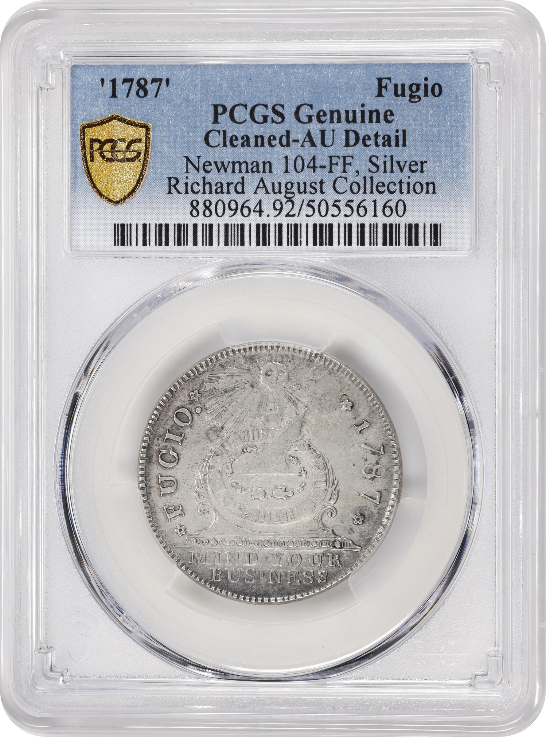 image for: "1787" (ca. 1860) Fugio Cent. "New Haven Restrike." Newman 104-FF, W-17570. Rarity-5. Silver. AU Details--Cleaned (PCGS).