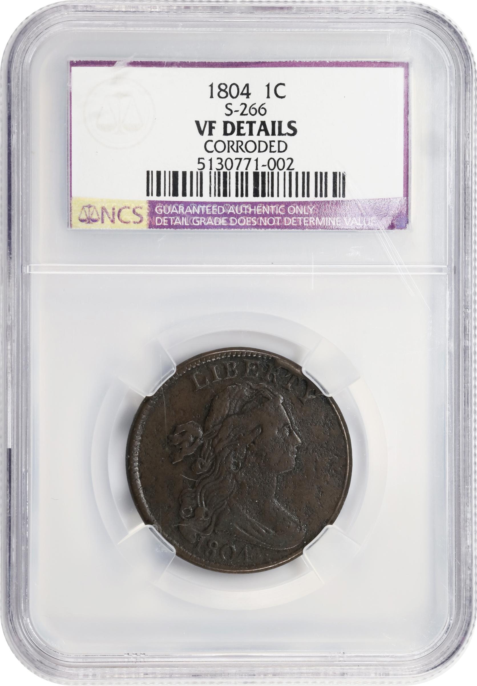 image for: 1804 Draped Bust Cent. S-266, B-1. Rarity-2. VF Details--Corroded (NCS).