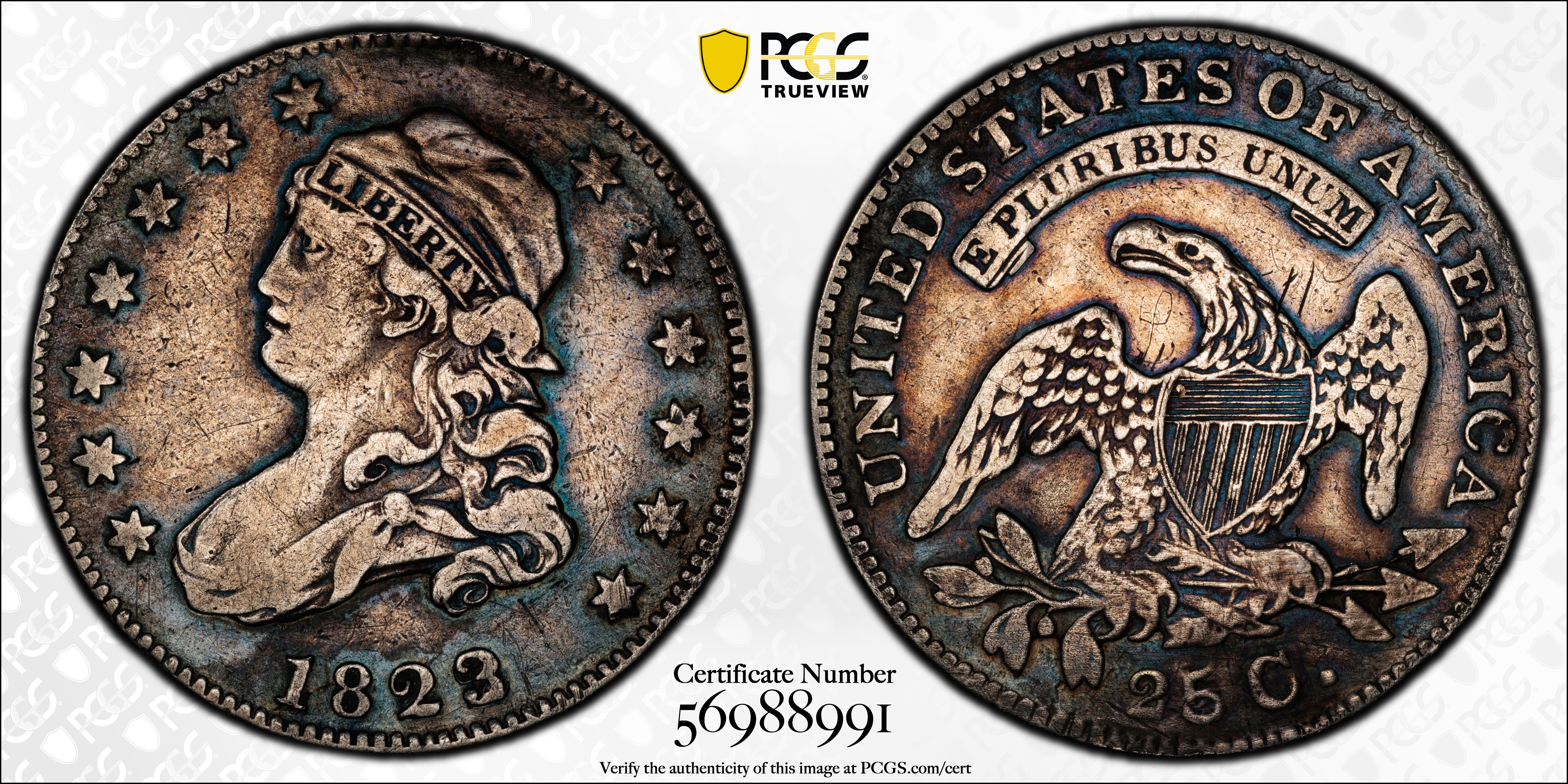 image for: 1823/2 Capped Bust Quarter. B-1. Rarity-5+. EF Details--Plugged (PCGS).