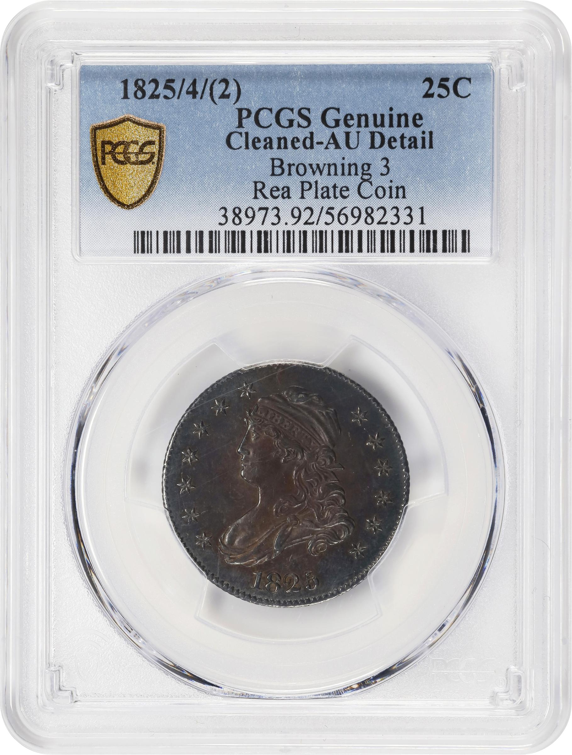 image for: 1825/4/2 Capped Bust Quarter. B-3. Rarity-3. AU Details--Cleaned (PCGS).