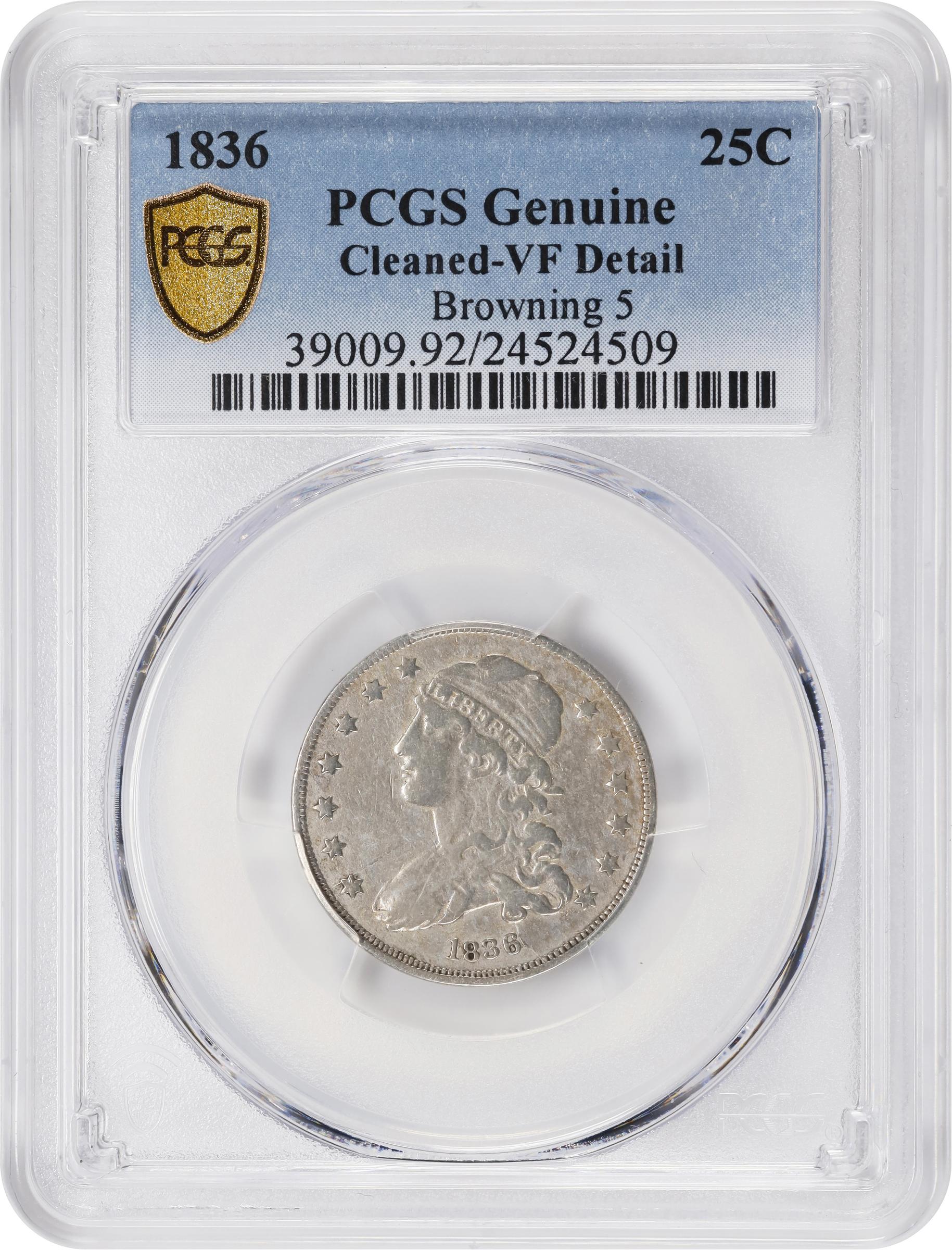 image for: 1836 Capped Bust Quarter. B-5. Rarity-6+. VF Details--Cleaned (PCGS).