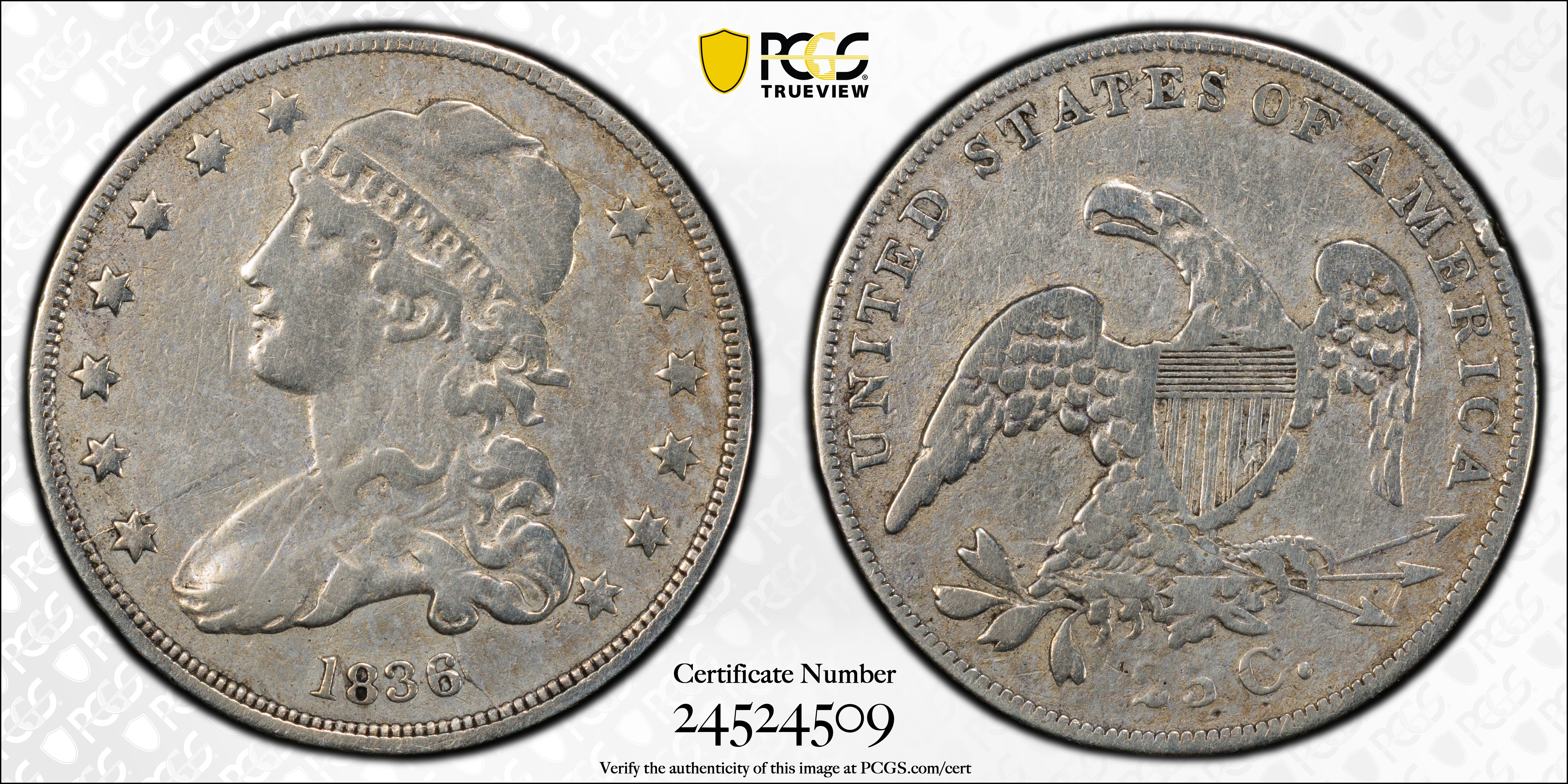 image for: 1836 Capped Bust Quarter. B-5. Rarity-6+. VF Details--Cleaned (PCGS).