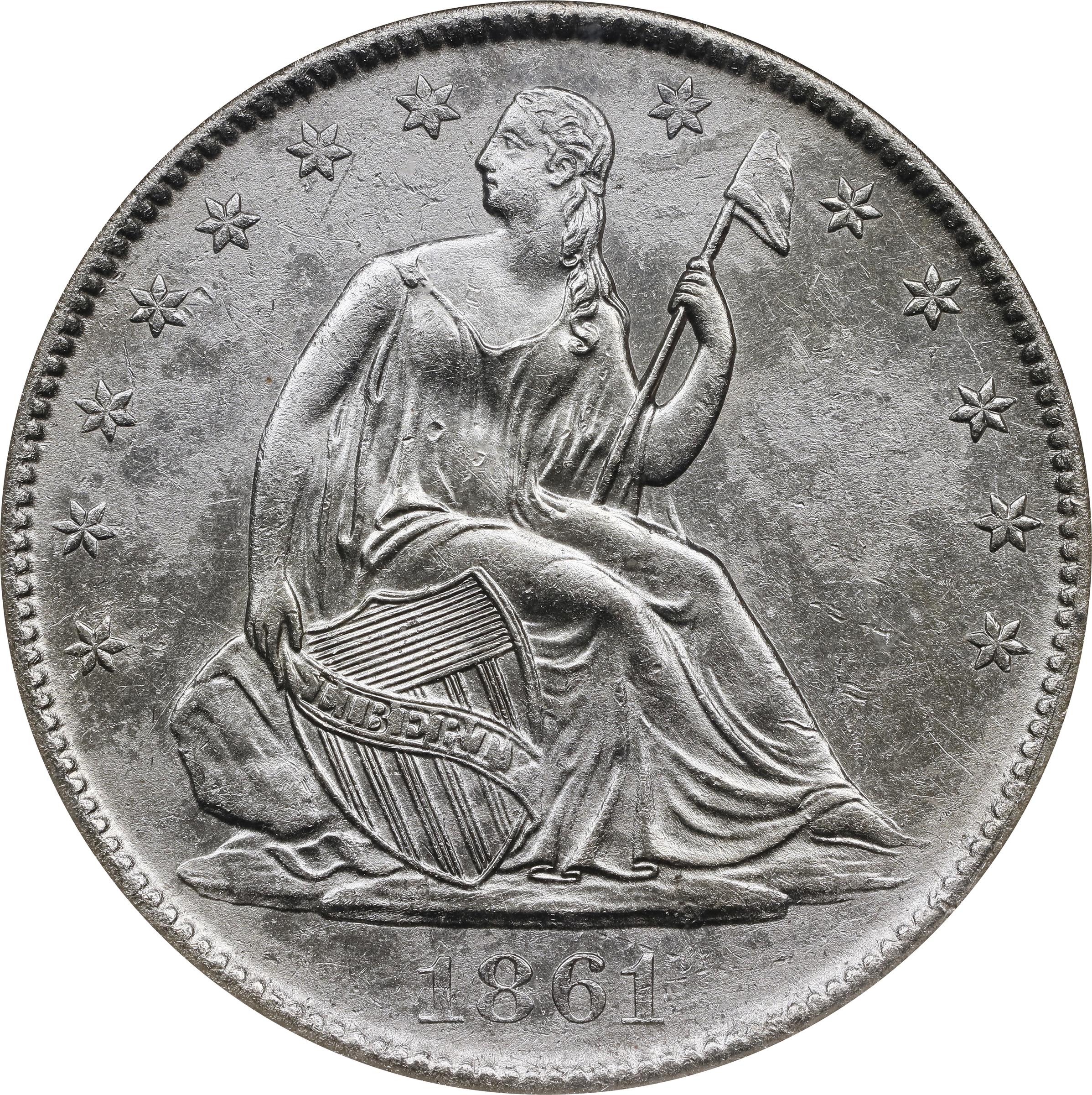 image for: 1861-O Liberty Seated Half Dollar. Confederate States Issue. W-10. Rarity-4. Shipwreck Effect (B) Unc (NGC).