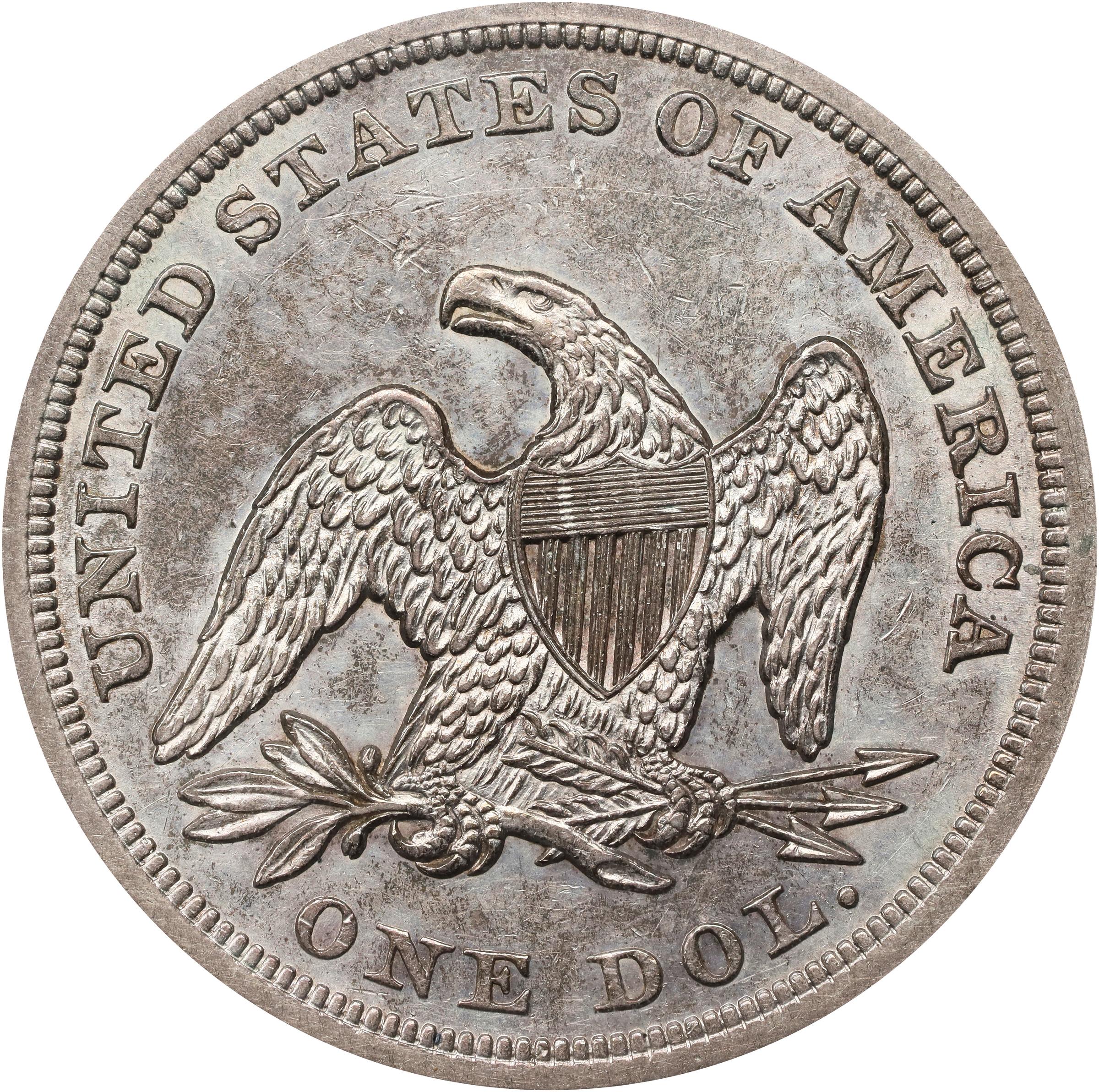 image for: 1854 Liberty Seated Silver Dollar. OC-1. Rarity-3+. Repunched Date. Unc Details--Repaired (PCGS).