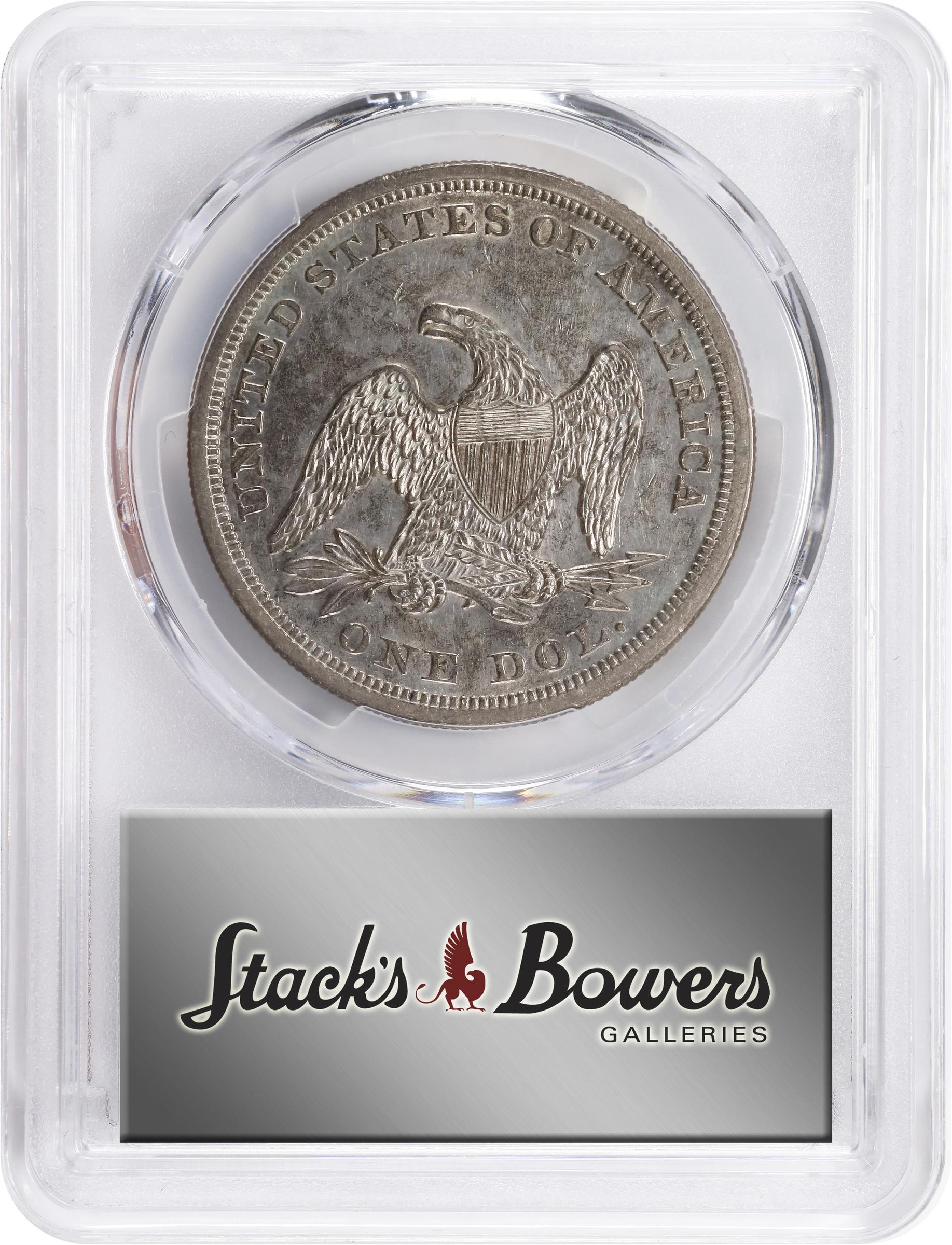 image for: 1854 Liberty Seated Silver Dollar. OC-1. Rarity-3+. Repunched Date. Unc Details--Repaired (PCGS).