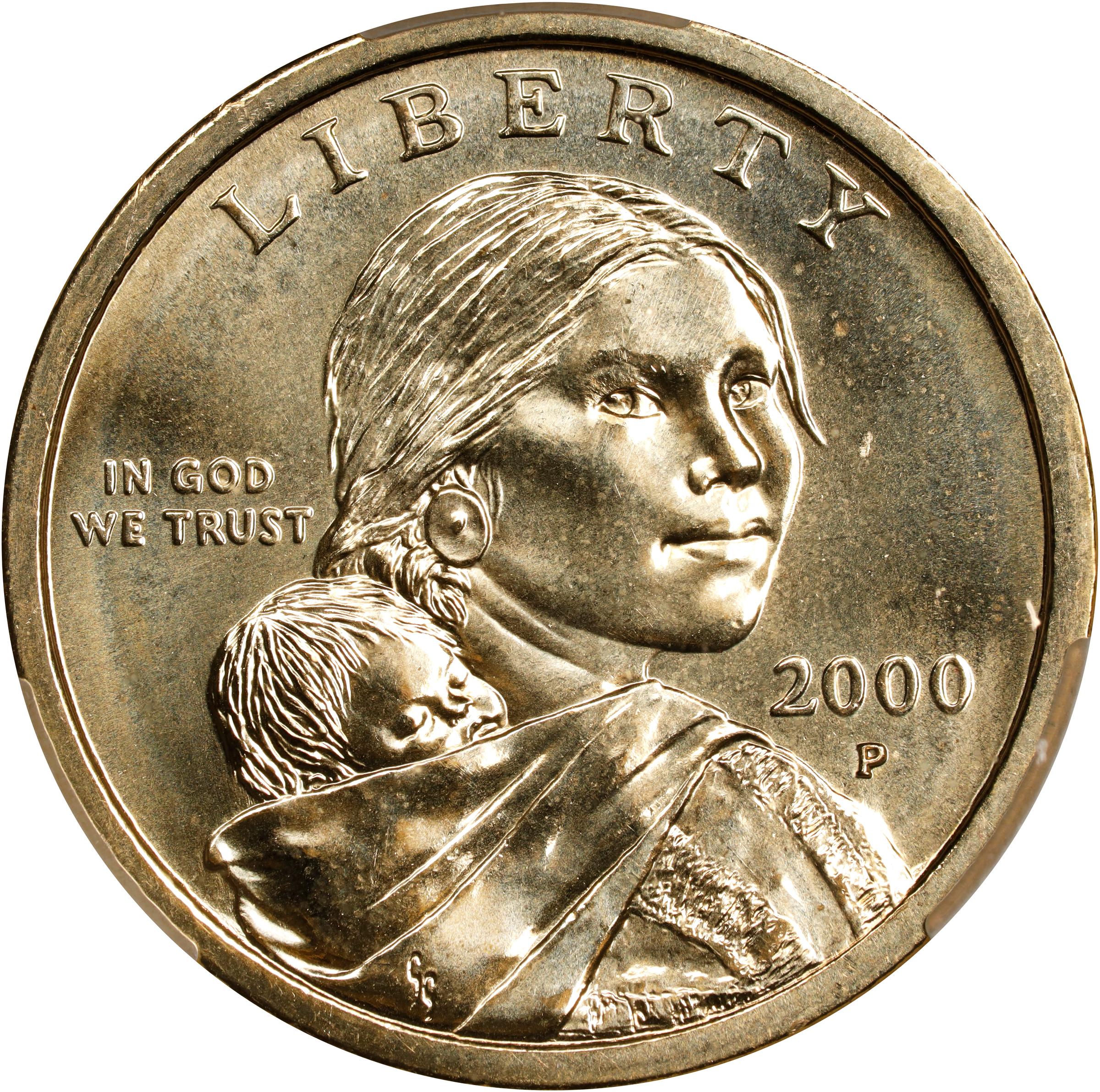 image for: 2000-P Sacagawea "Cheerios" Dollar. FS-902. Boldly Detailed Tail Feathers. MS-66 (CACG).