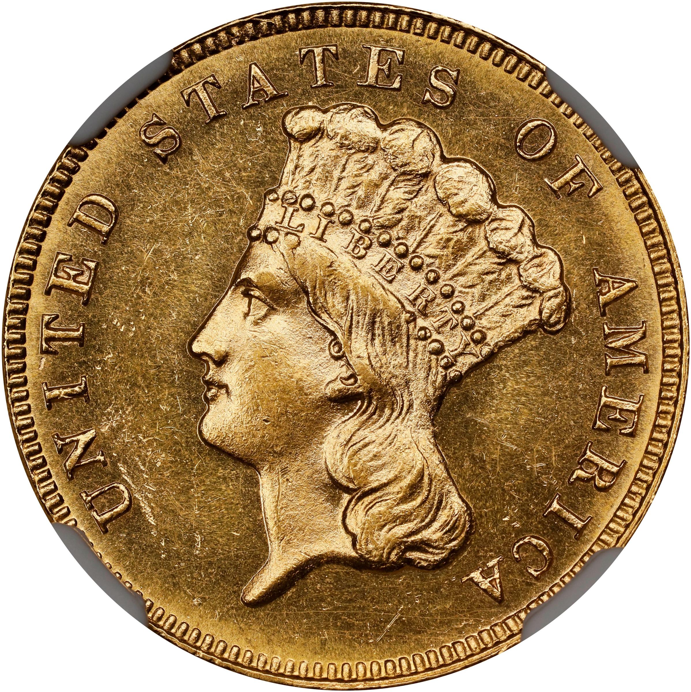 image for: 1884 Three-Dollar Gold Piece. Unc Details--Cleaned (NGC).
