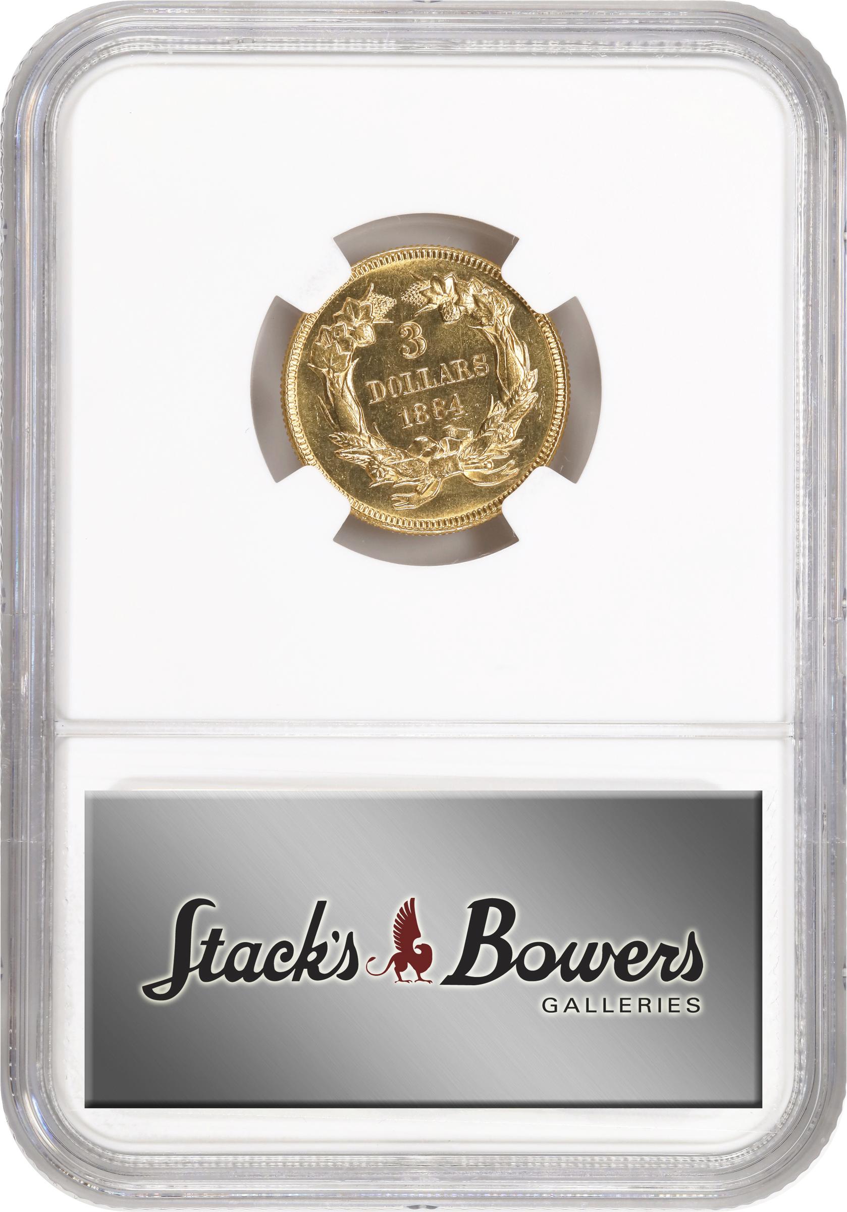 image for: 1884 Three-Dollar Gold Piece. Unc Details--Cleaned (NGC).