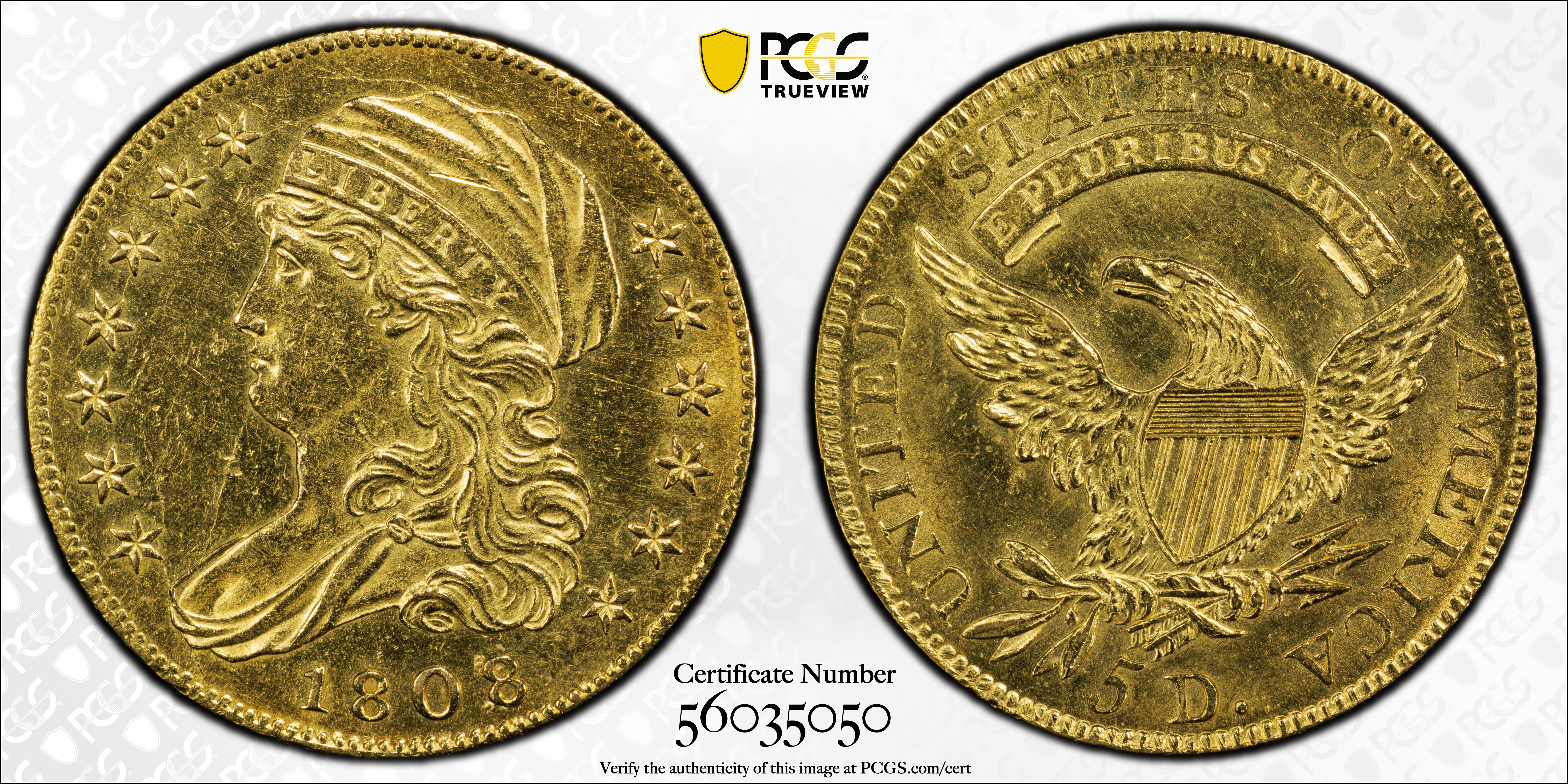image for: 1808/7 Capped Bust Left Half Eagle. BD-1. Rarity-6. Unc Details--Cleaned (PCGS).
