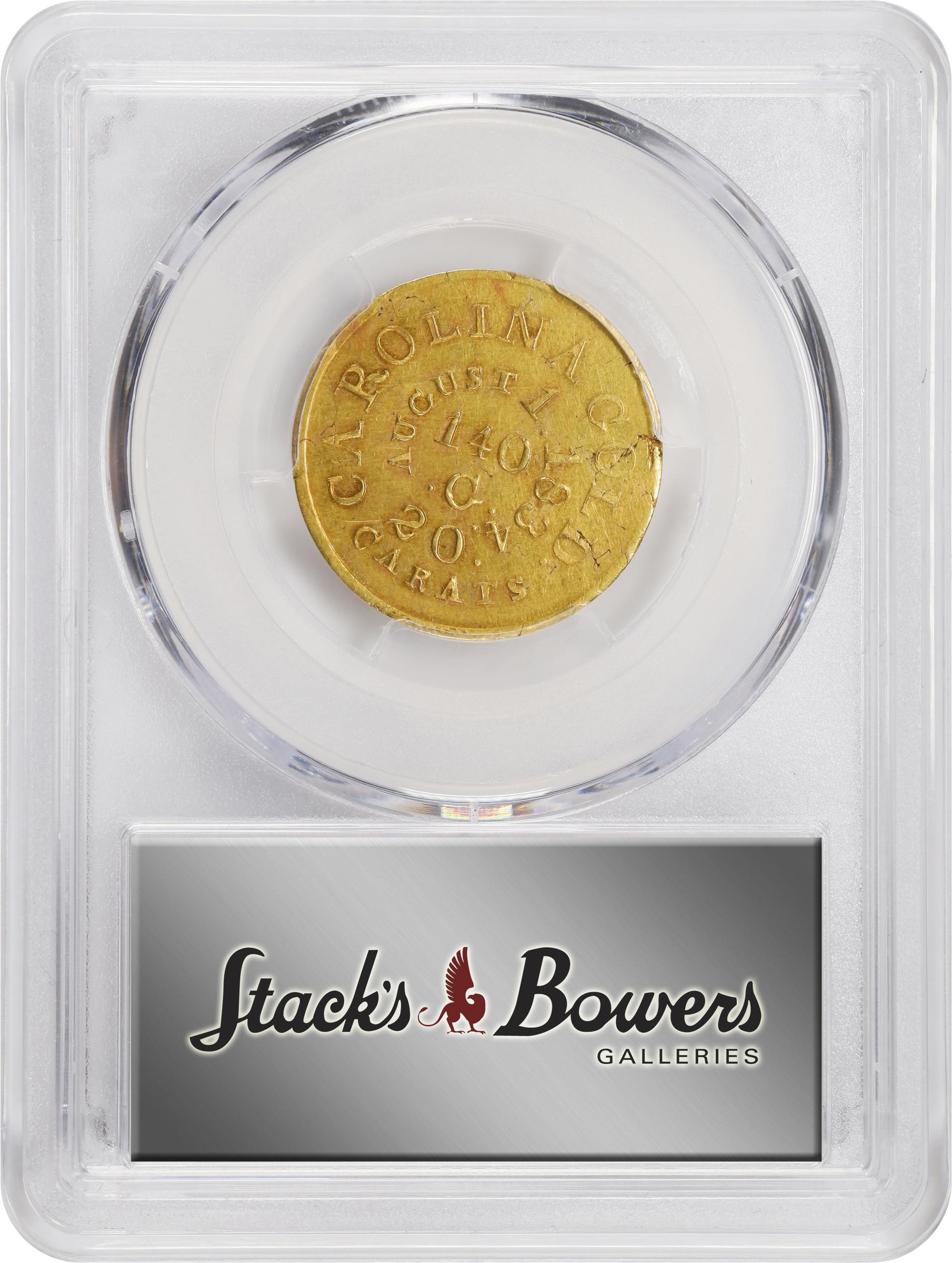 image for: "1834" (1834-1837) Christopher Bechtler $5. K-17. Rarity-4. RUTHERFORD, 140.G., 20 CARATS. Plain Edge. AU Details--Repaired (PCGS).