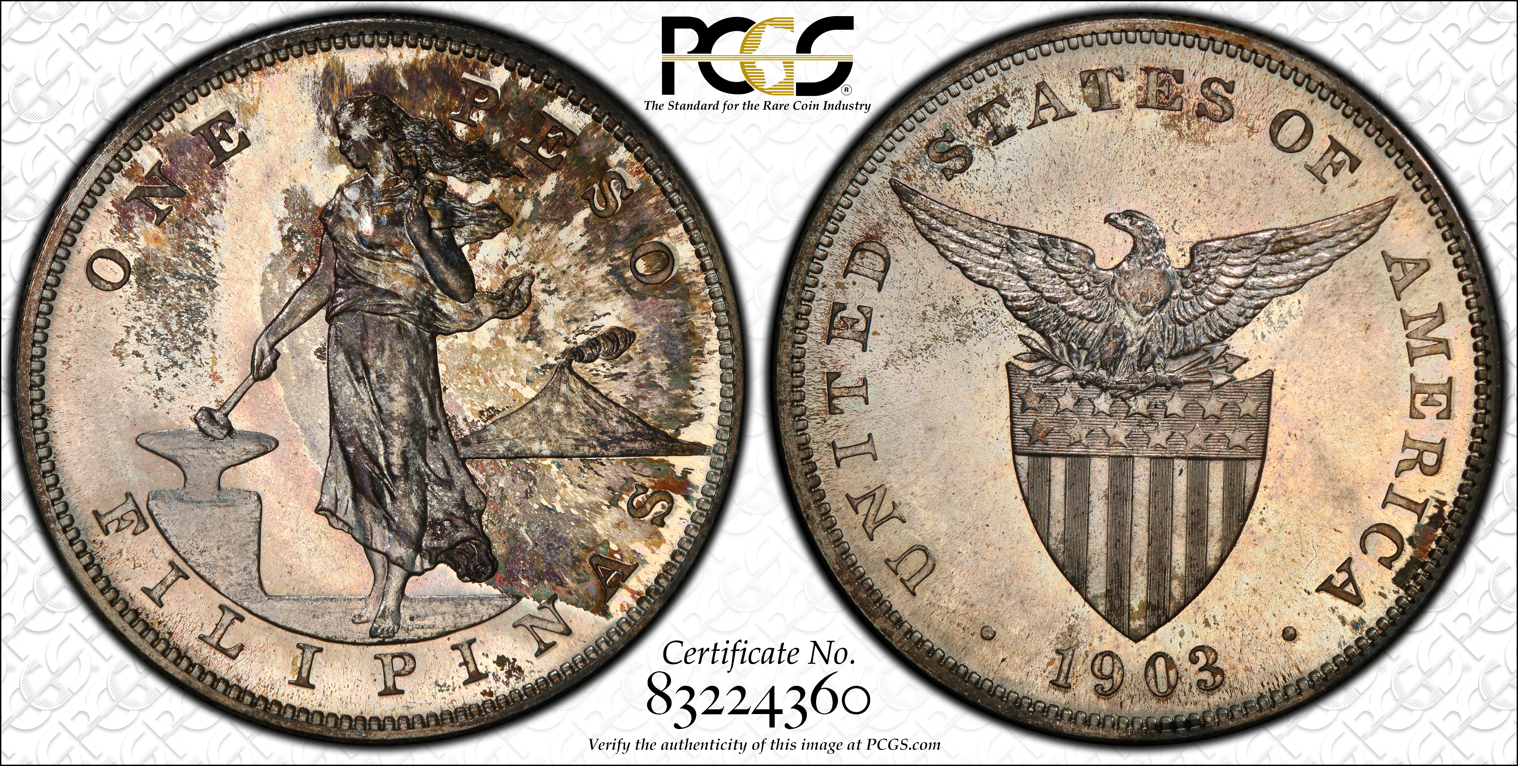 image for: PHILIPPINES. Peso, 1903. Philadelphia Mint. PCGS PROOF-67.