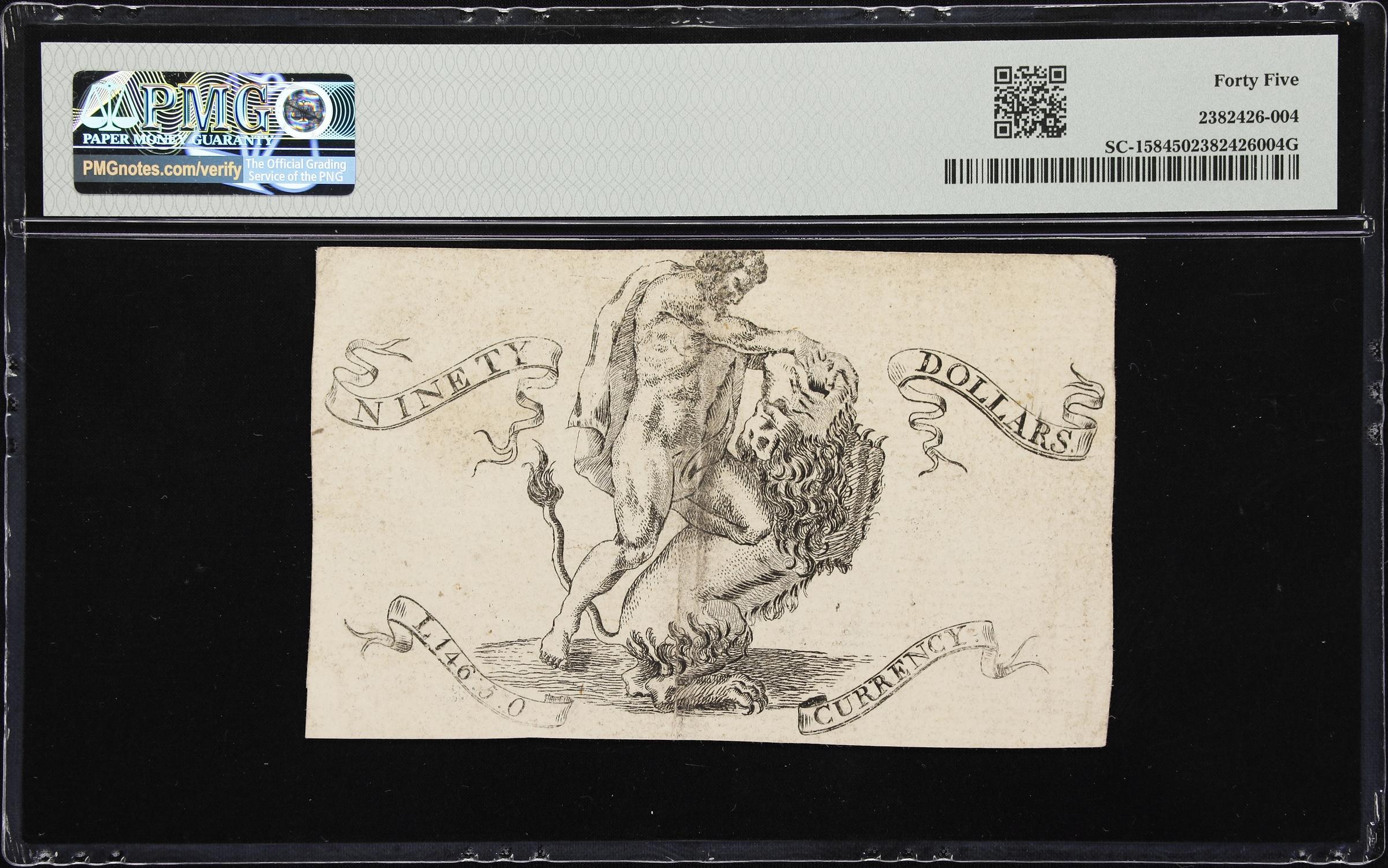 image for: SC-158. South Carolina. February 8, 1779. $90. PMG Choice Extremely Fine 45.