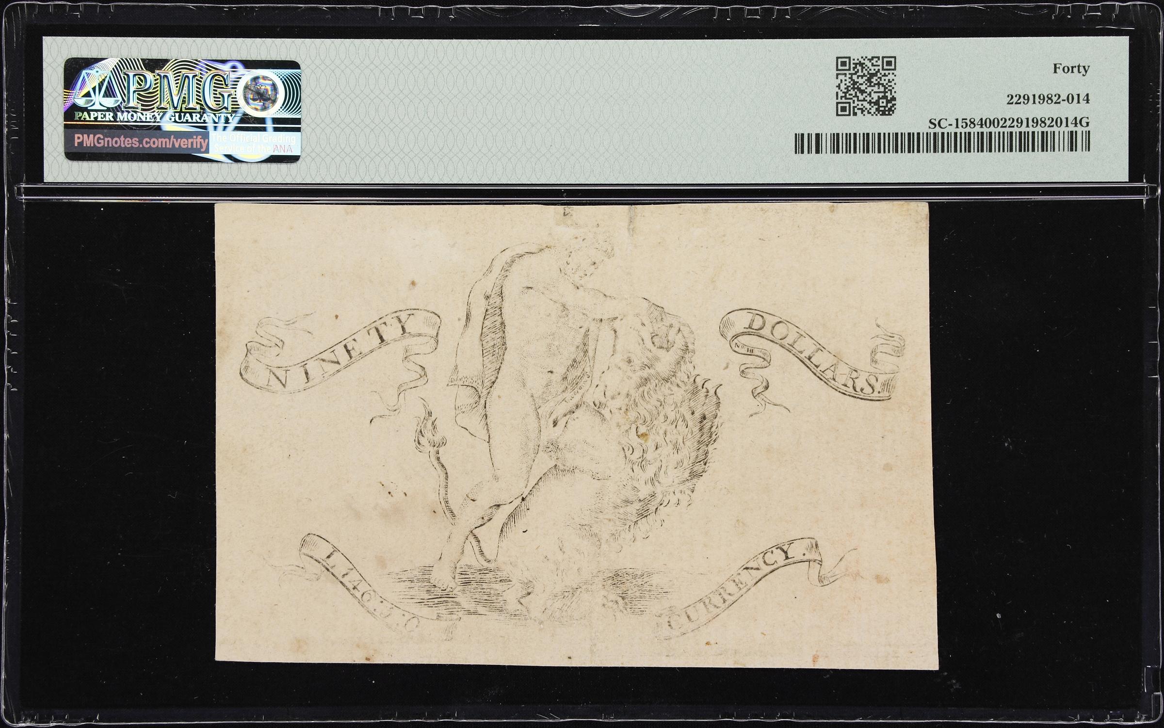 image for: SC-158. South Carolina. February 8, 1779. $90. PMG Extremely Fine 40.