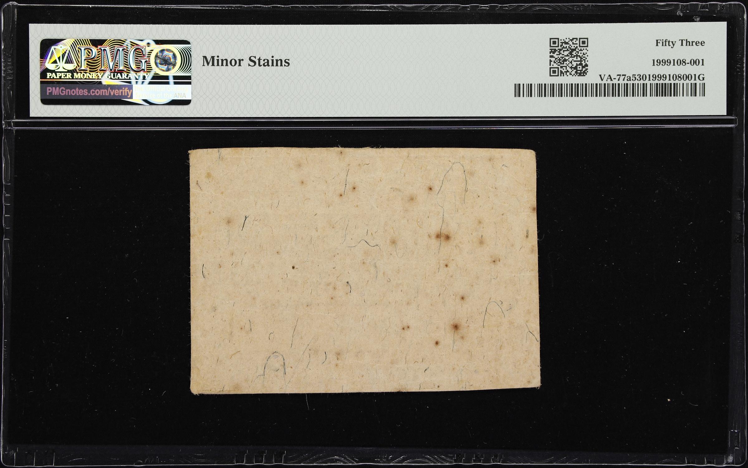 image for: VA-77a. Virginia. July 17, 1775. 20 Shillings. PMG About Uncirculated 53.