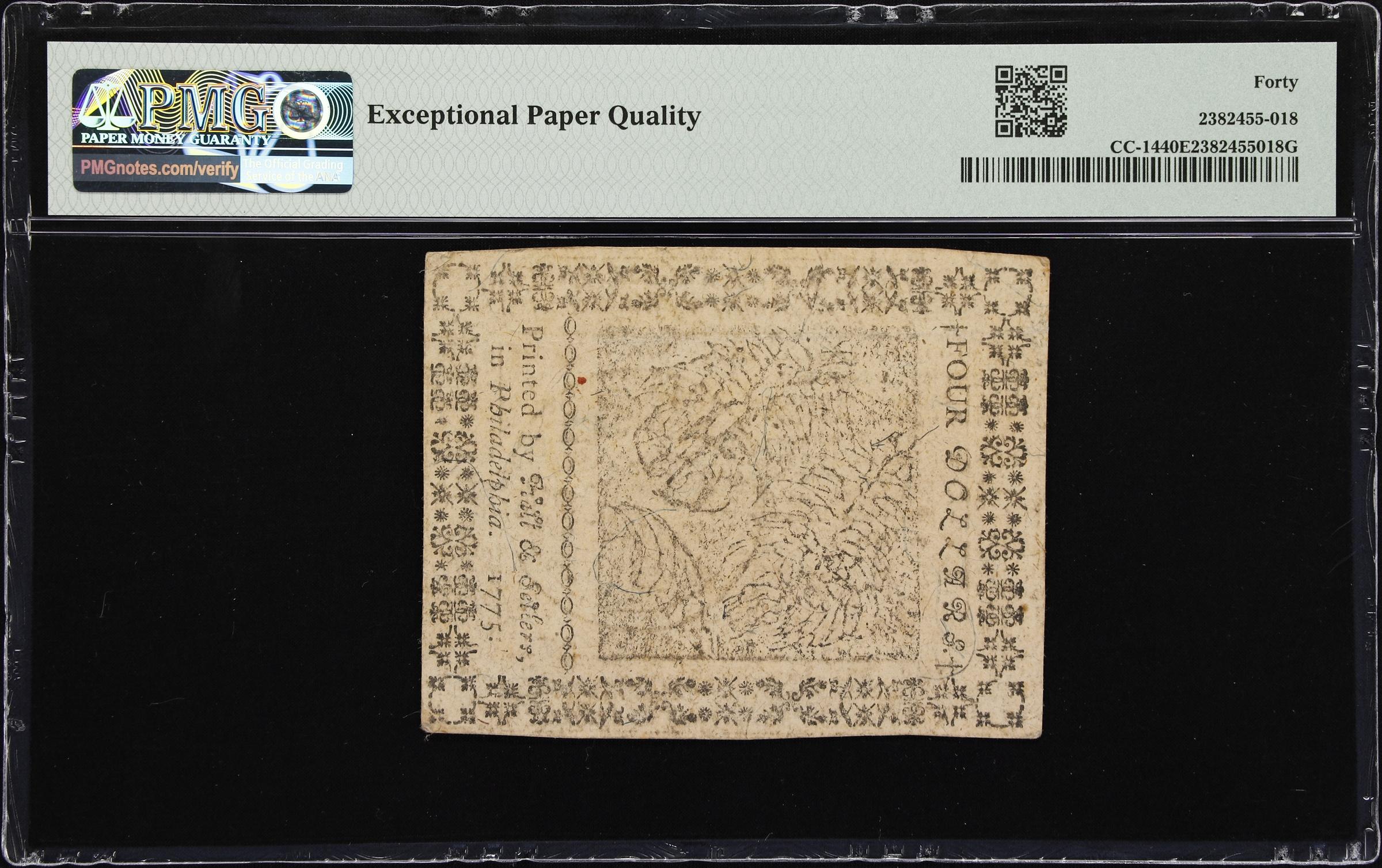 image for: CC-14. Continental Currency. November 29, 1775. $4. PMG Extremely Fine 40 EPQ.
