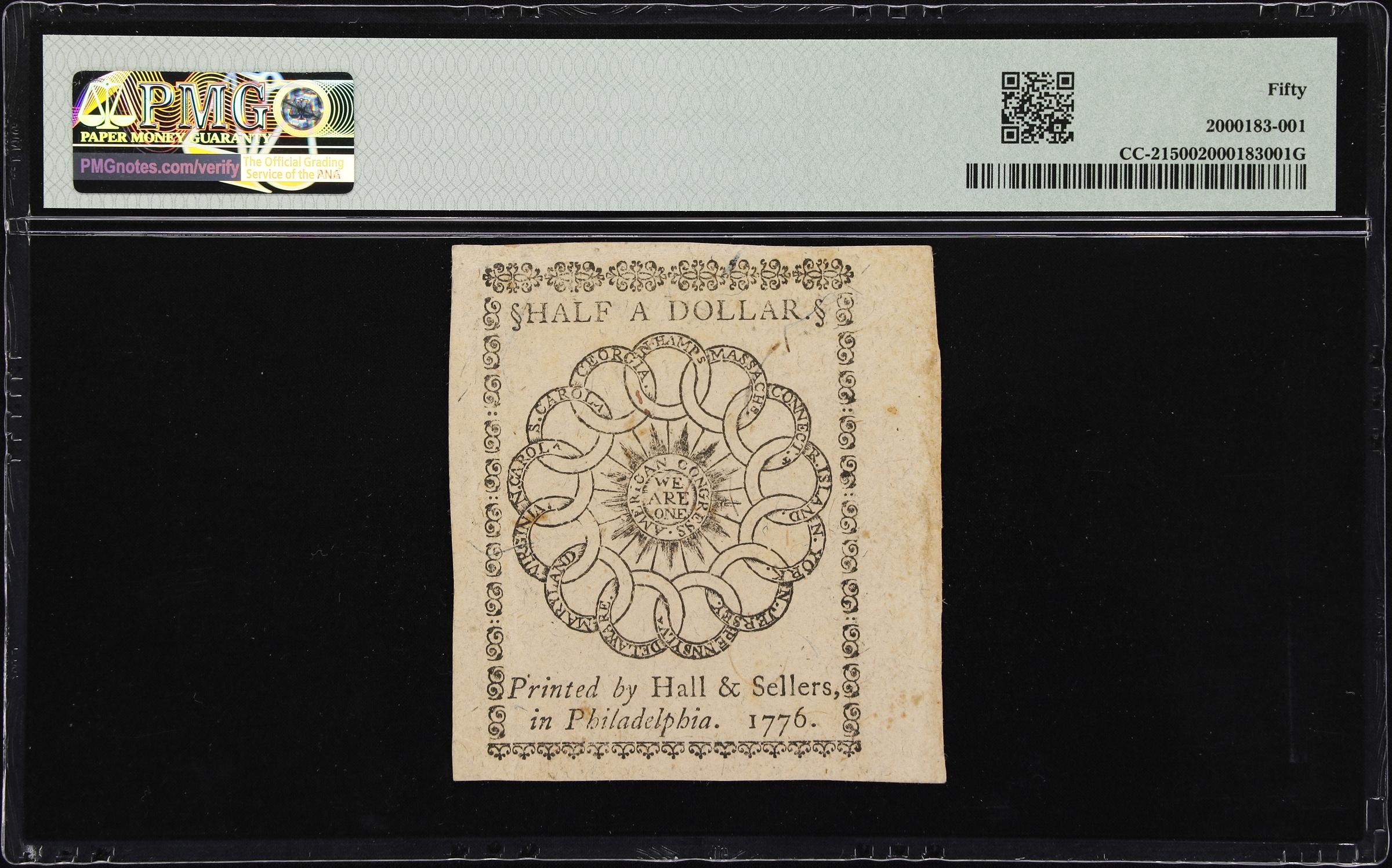 image for: CC-21. Continental Currency. February 17, 1776. $1/2. PMG About Uncirculated 50.