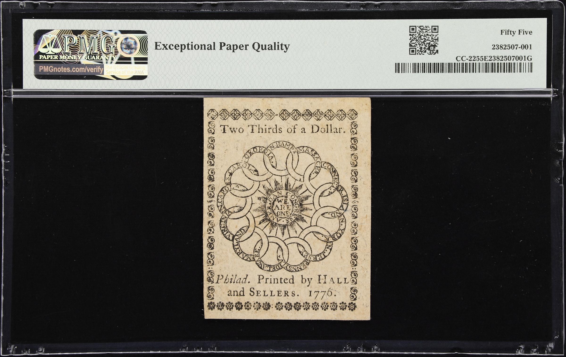 image for: CC-22. Continental Currency. February 17, 1776. $2/3. PMG About Uncirculated 55 EPQ.