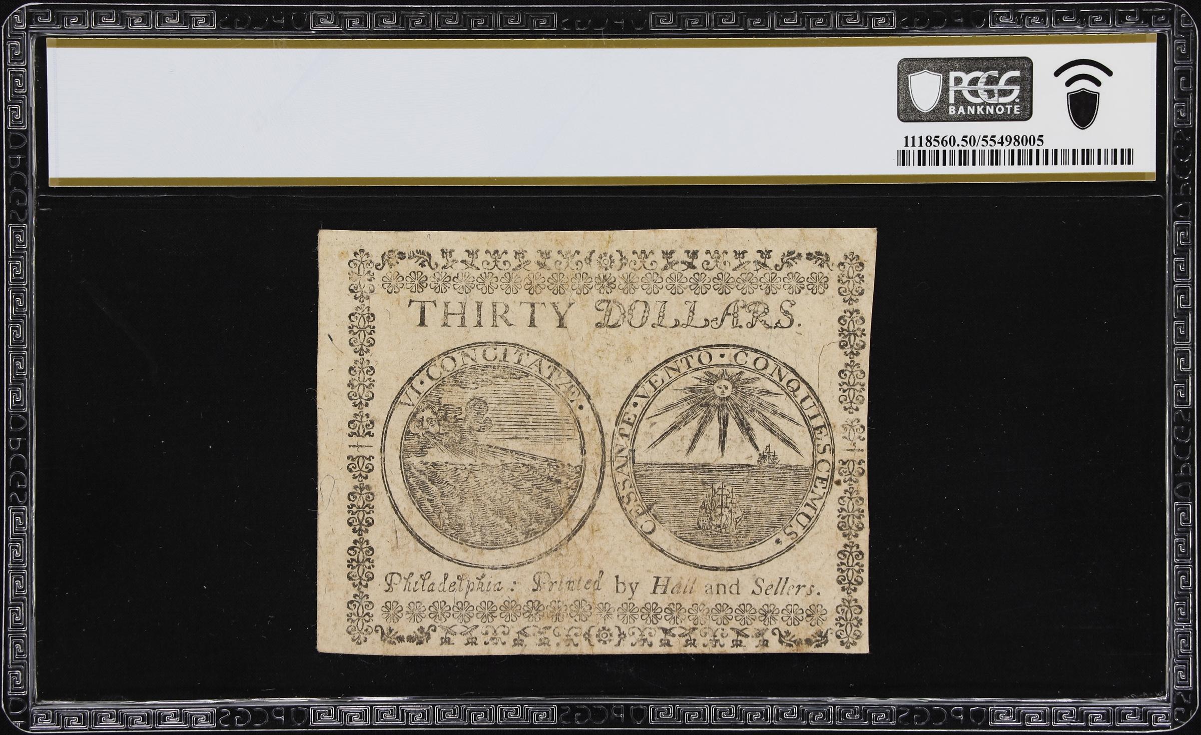 image for: CC-46. Continental Currency. July 22, 1776. $30. PCGS Banknote About Uncirculated 50.