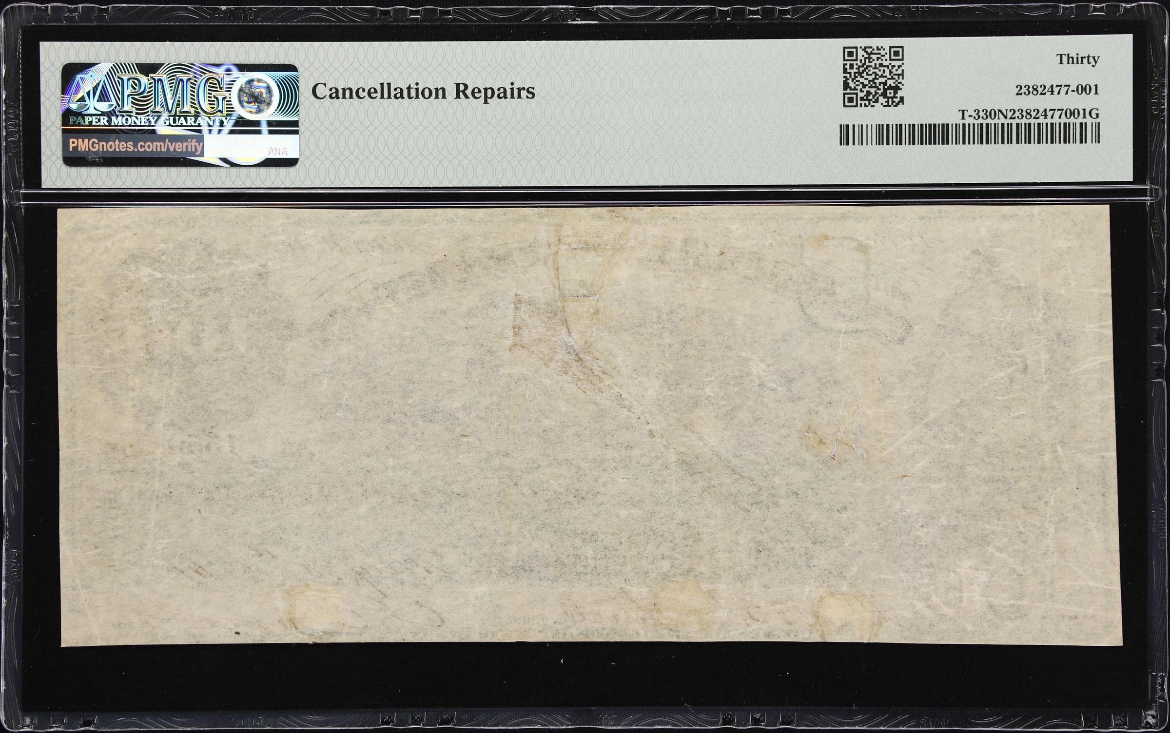 image for: T-3. Confederate Currency. 1861 $100. PMG Very Fine 30 Net. Cancellation Repairs.