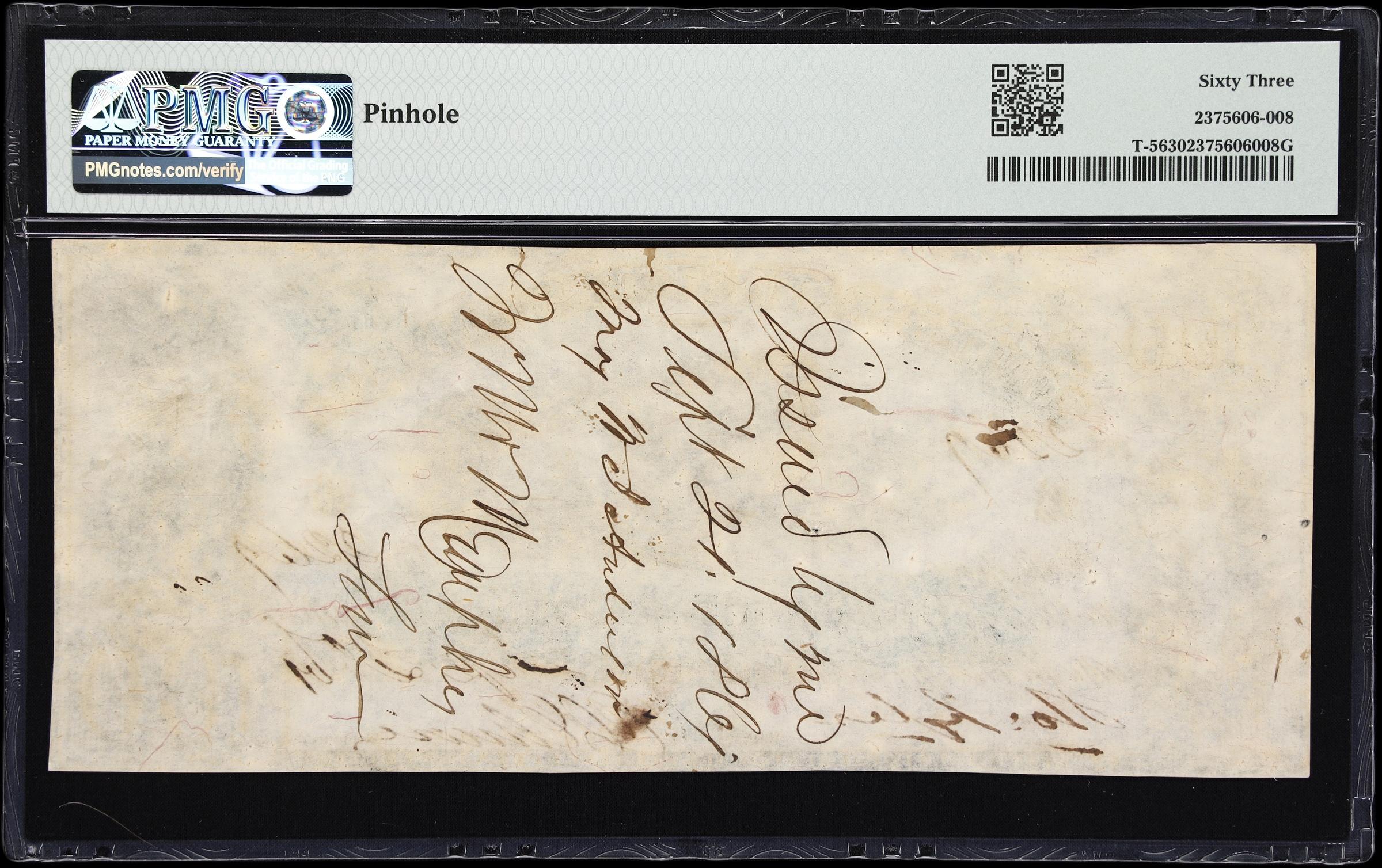 image for: T-5. Confederate Currency. 1861 $100. PMG Choice Uncirculated 63. Penned Military Endorsement.