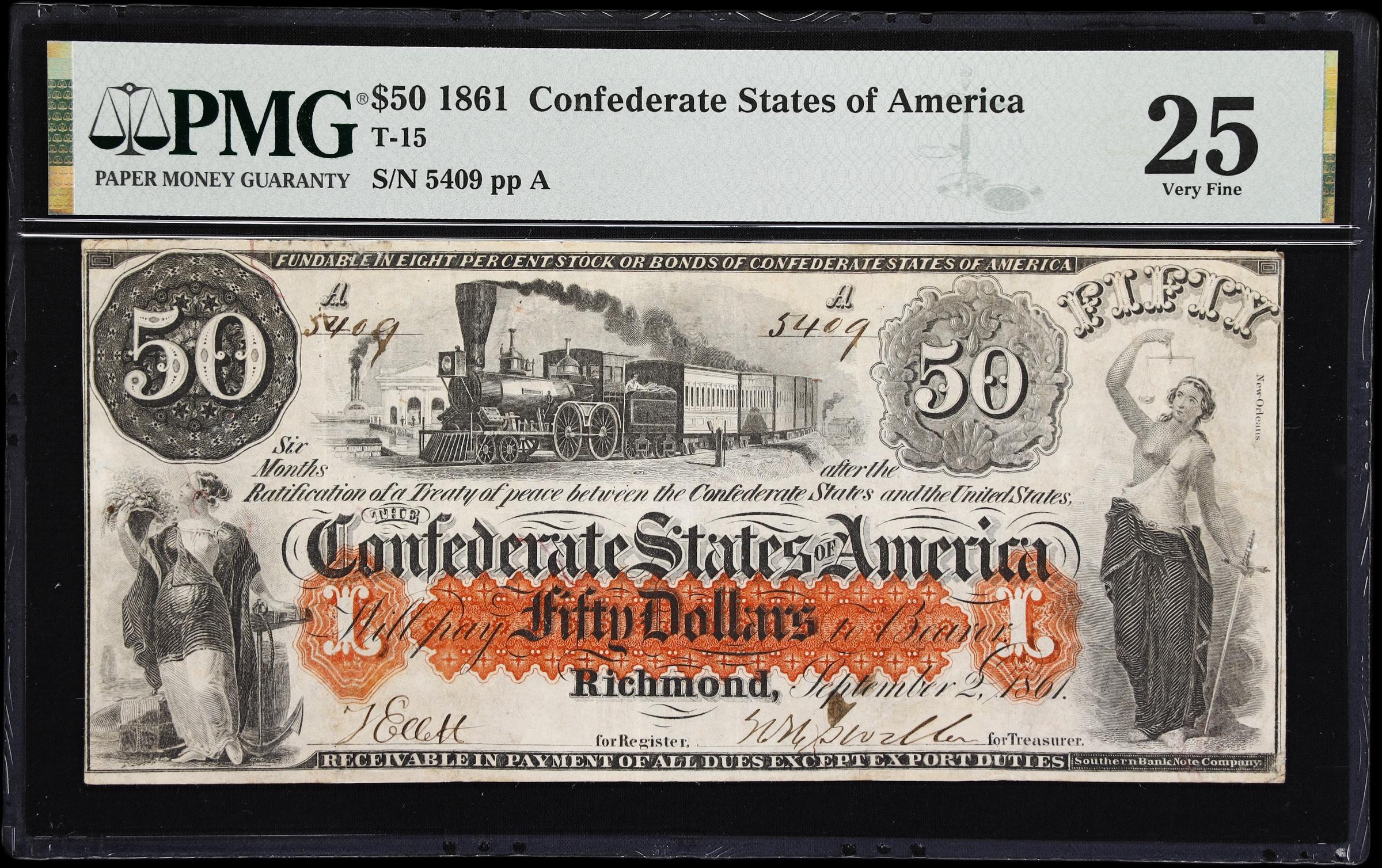 image for: T-15. Confederate Currency. 1861 $50. PMG Very Fine 25.