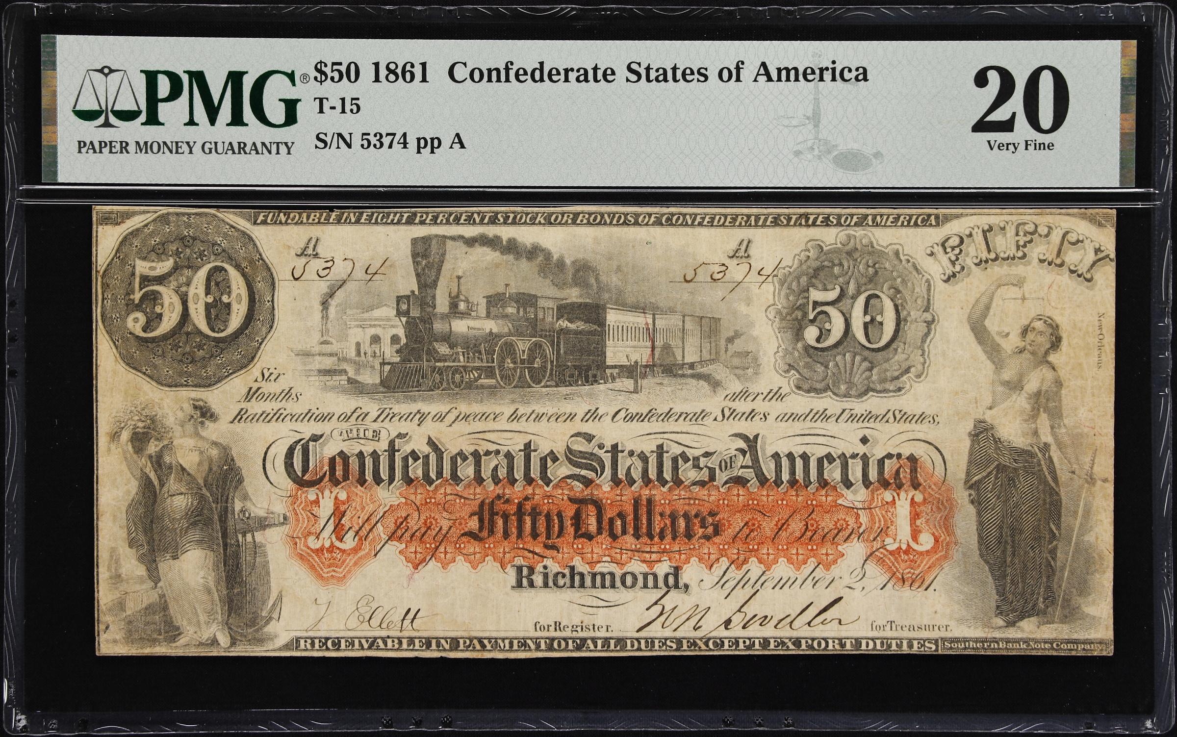 image for: T-15. Confederate Currency. 1861 $50. PMG Very Fine 20.