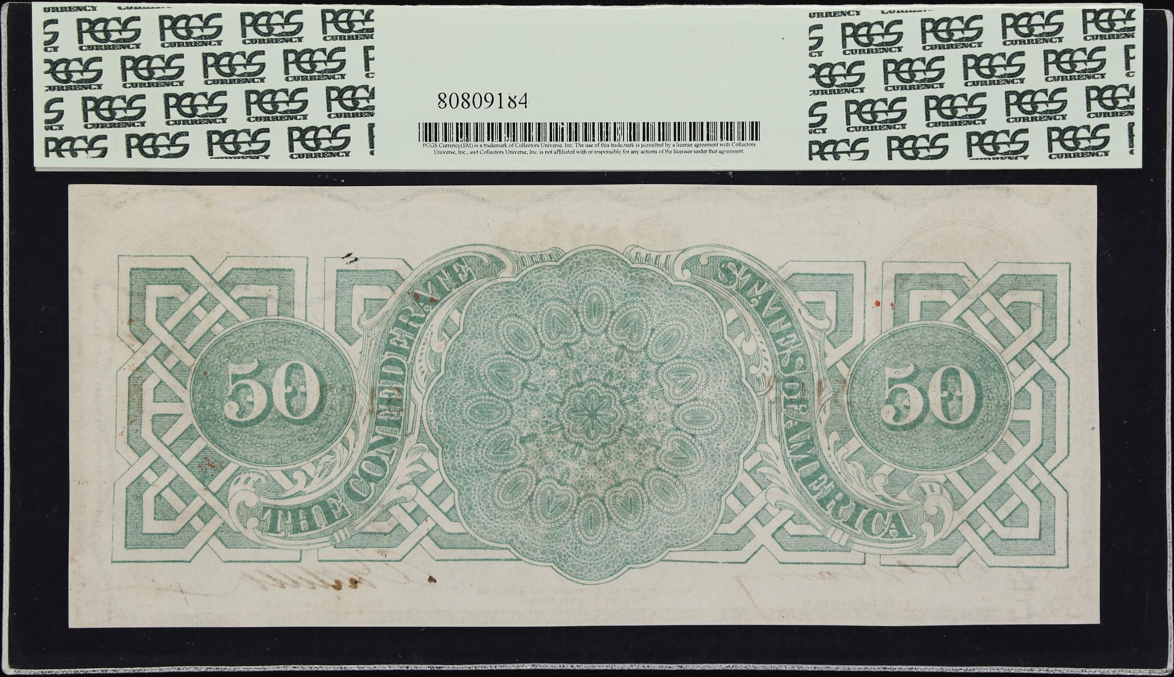 image for: T-57. Confederate Currency. 1863 $50. PCGS Currency Very Choice New 64 PPQ.