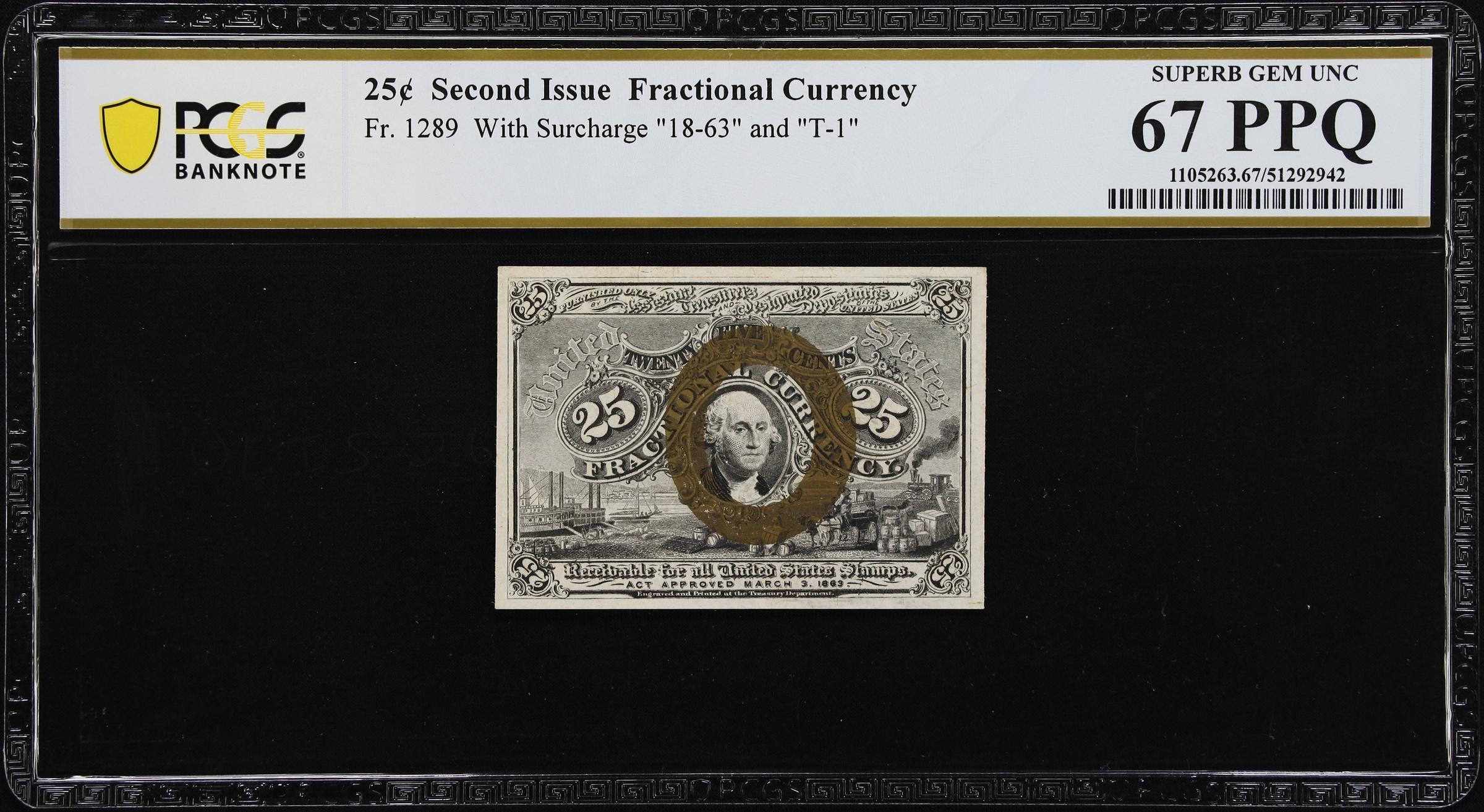 image for: Fr. 1289. 25 Cents. Second Issue. PCGS Banknote Superb Gem Uncirculated 67 PPQ.