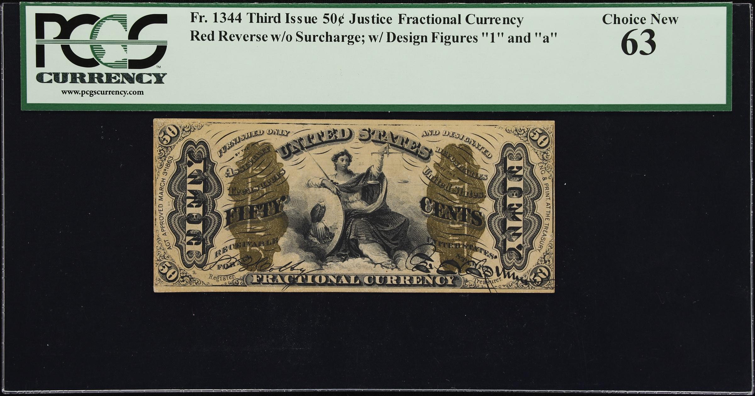 image for: Fr. 1344. 50 Cents. Third Issue. PCGS Currency Choice New 63.