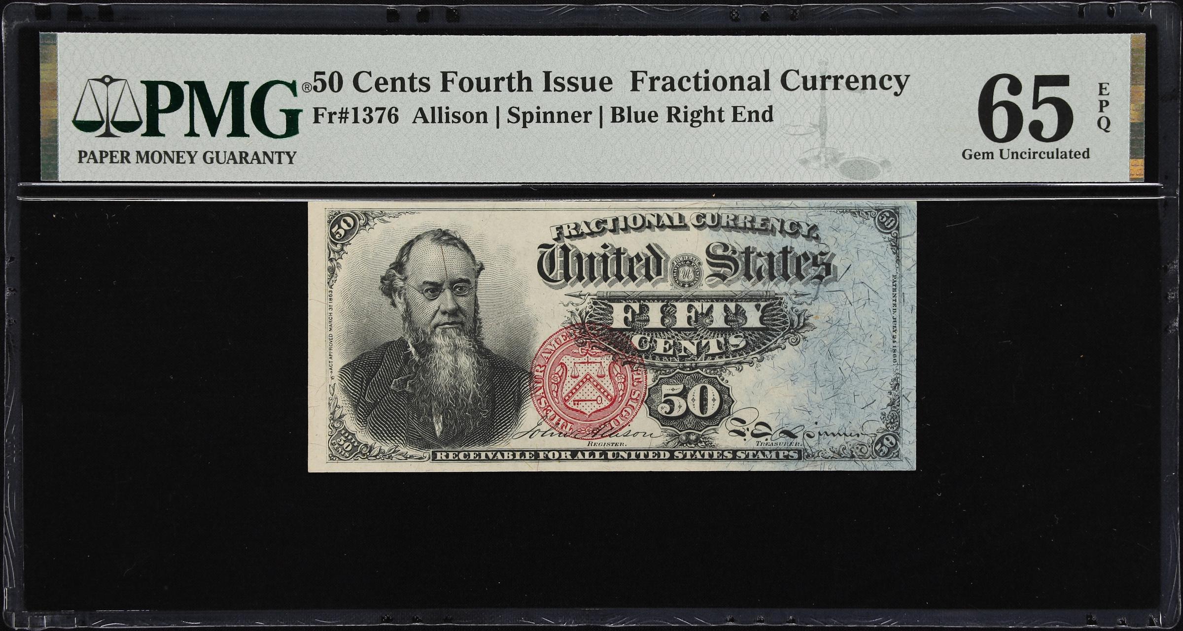 image for: Fr. 1376. 50 Cents. Fourth Issue. PMG Gem Uncirculated 65 EPQ.